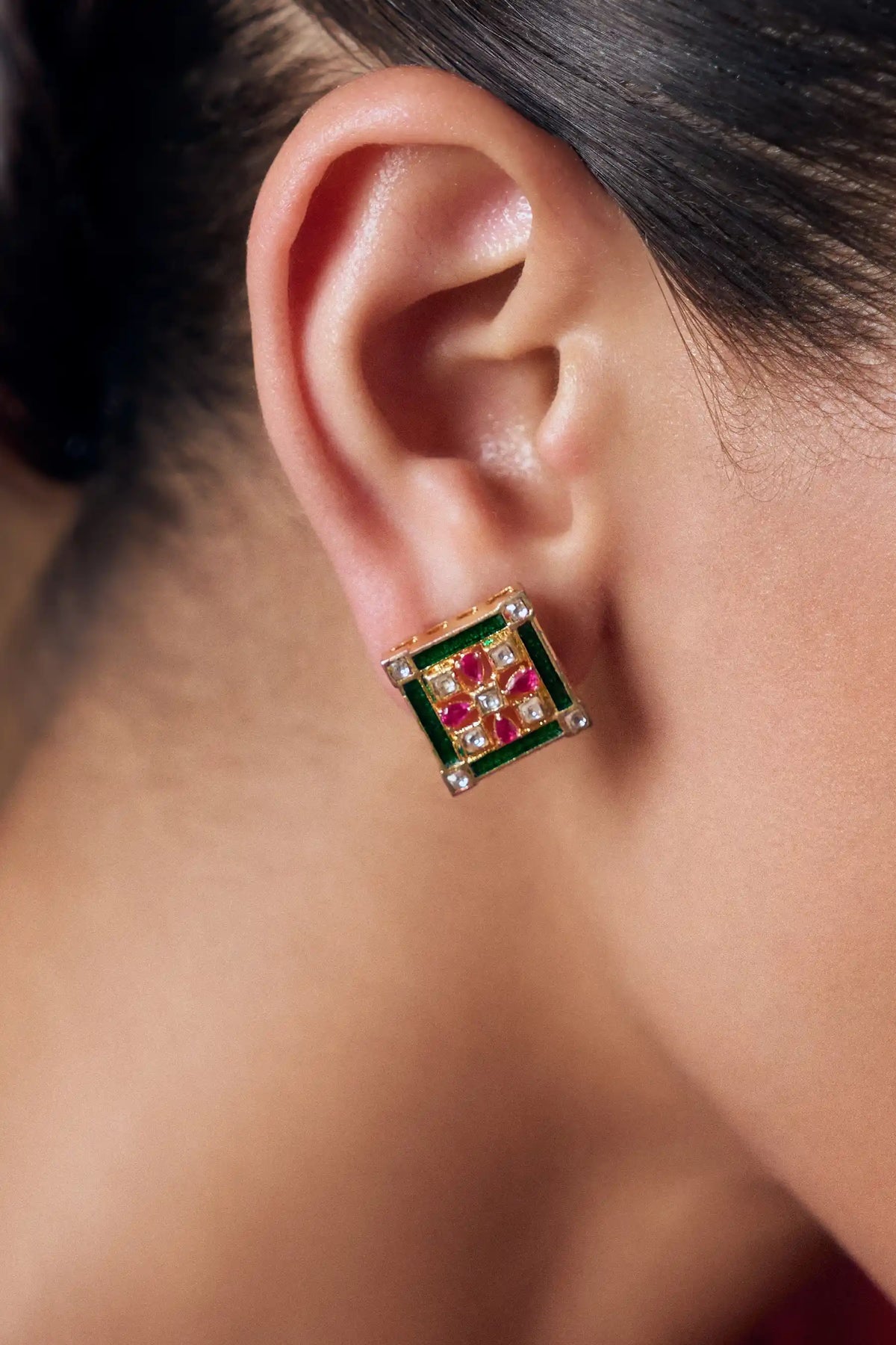 Kesar Polki Meenakari Studs