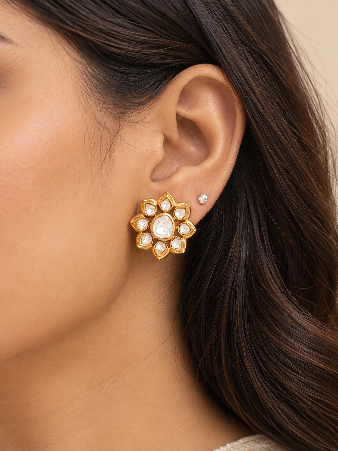 The Gulbahar Polki Floral Stud Earrings