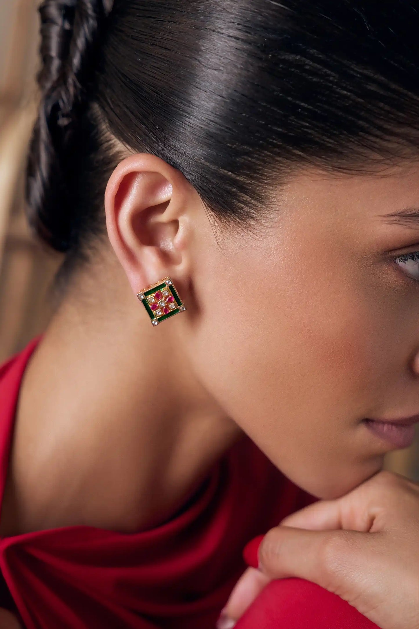Kesar Polki Meenakari Studs