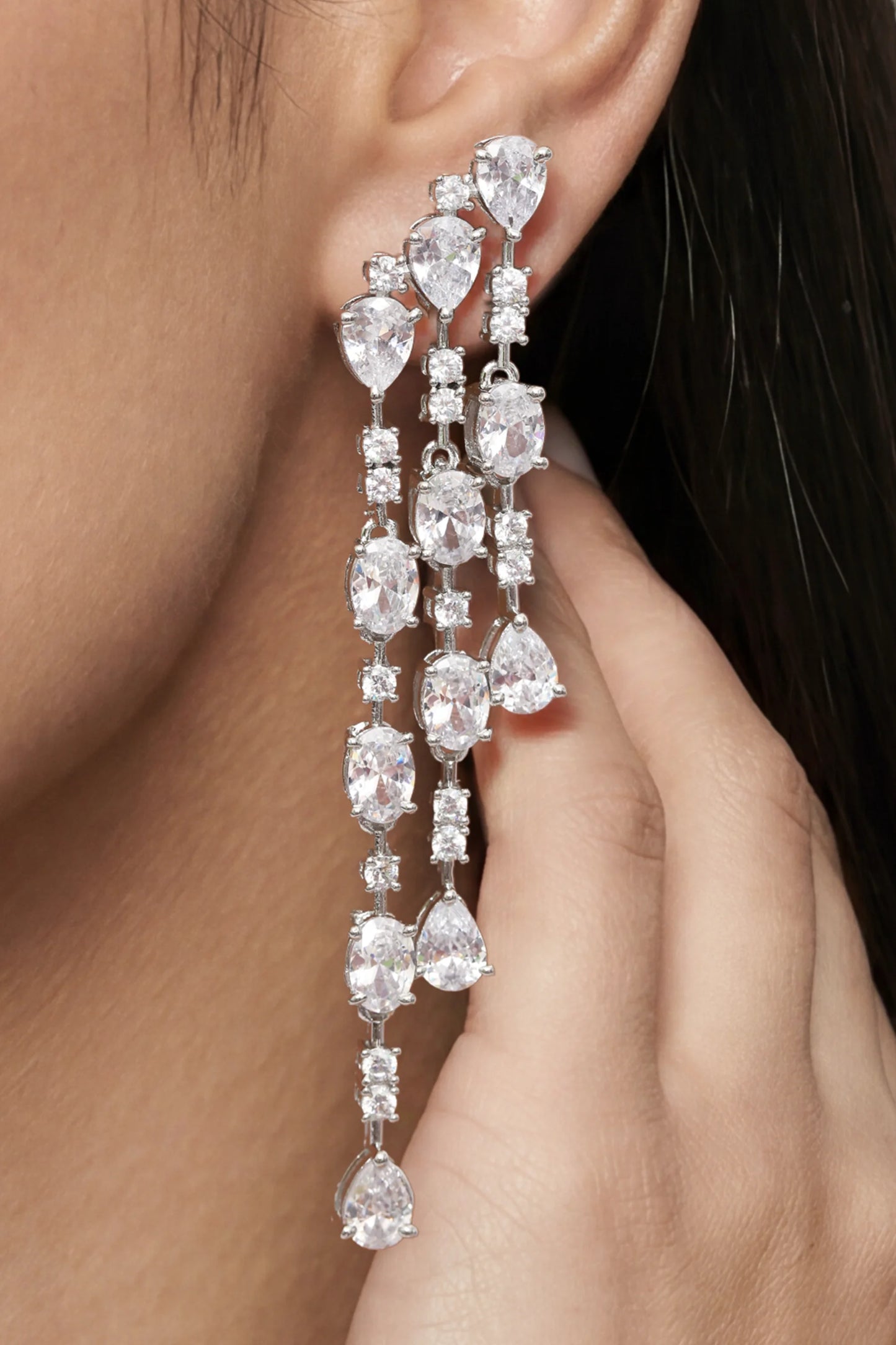 7 PM - Evening Dance Long Cygnet Diamond Earrings