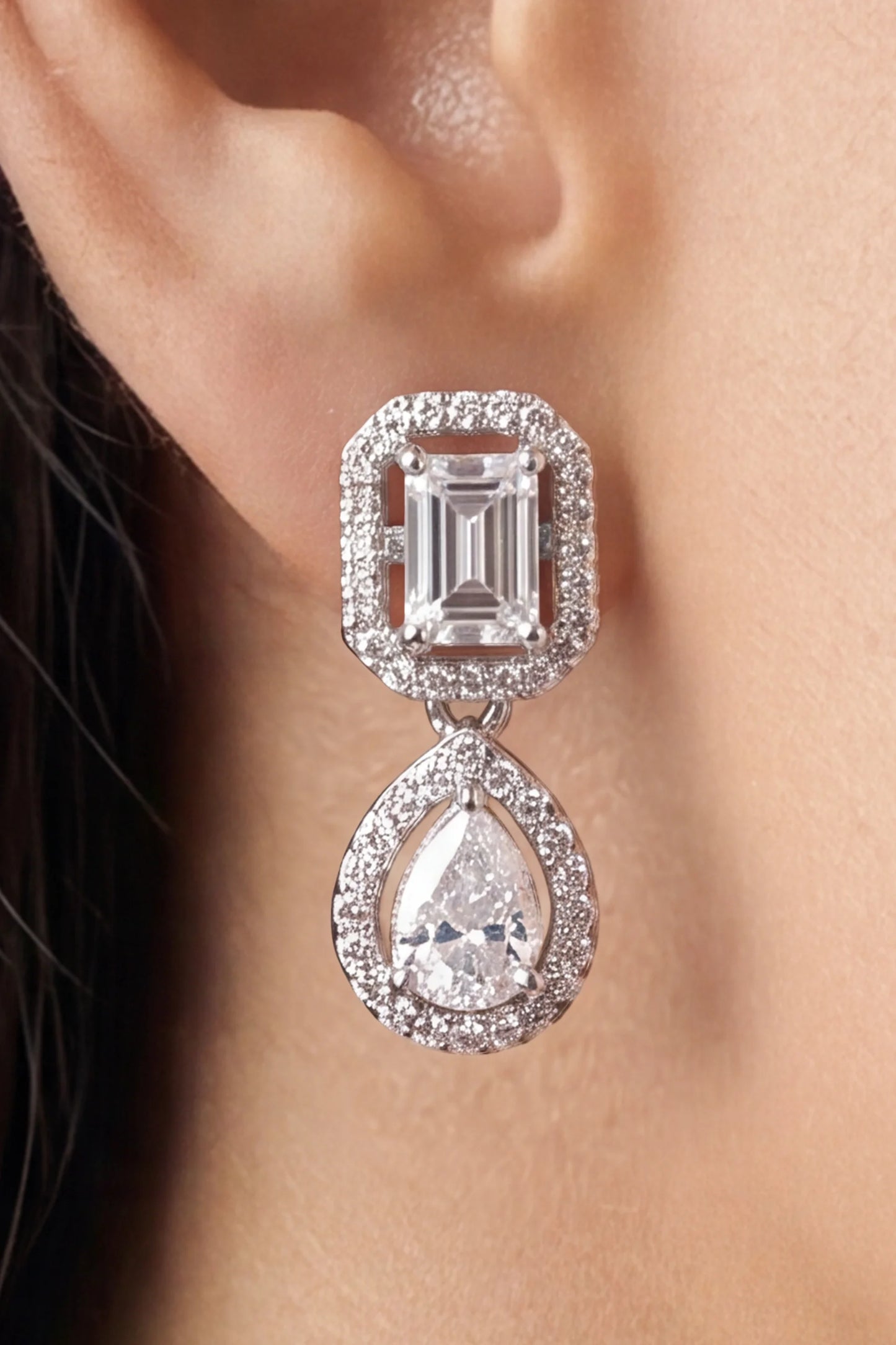 8 AM - Emerald & Pear Diamond Drop Golden Hour Cygnet Diamond Earrings