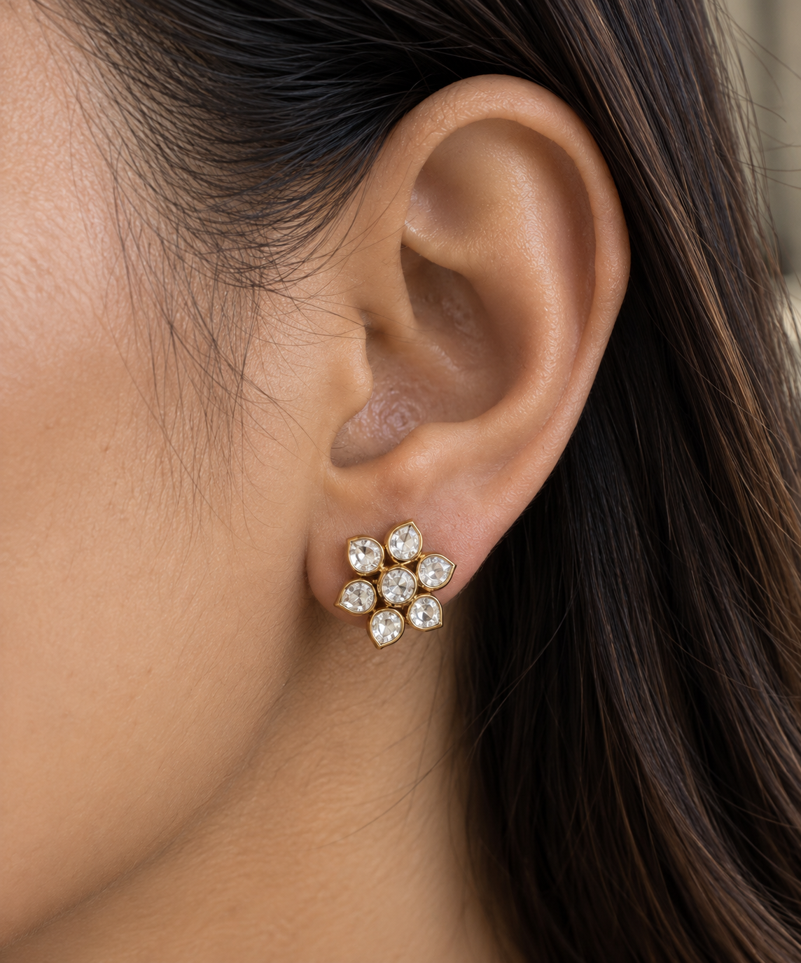 The Petal Bloom Brass Polki Studs