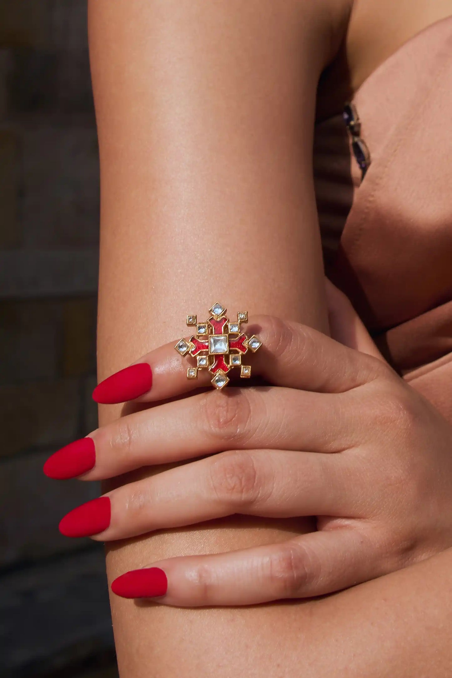 Sindura Polki Meenakari Statement Ring