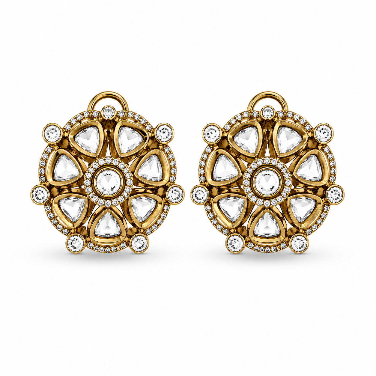 Zarina Polki Floral Halo Stud Earrings