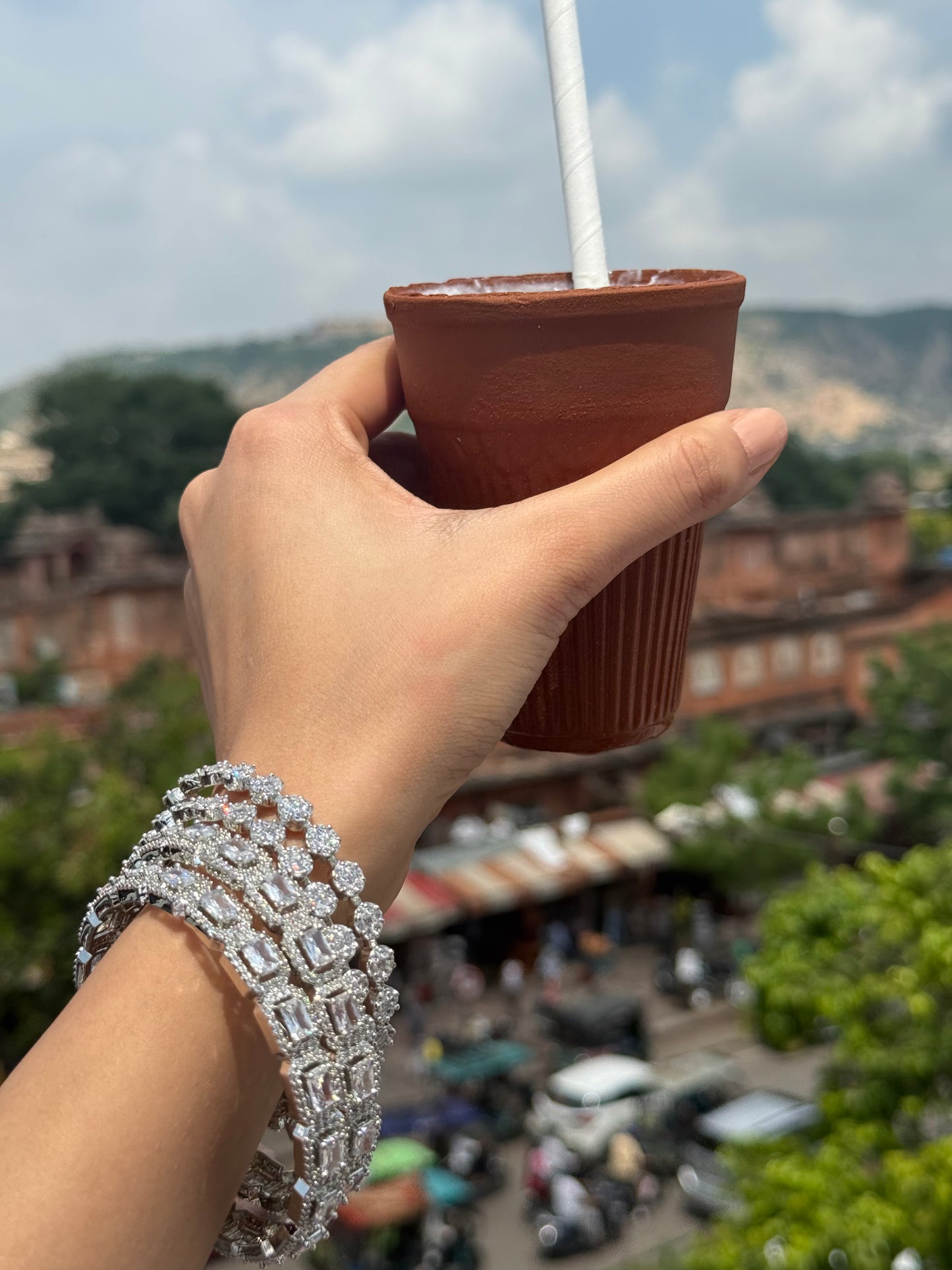 CLASSIC DIAMOND STONE BANGLES IN SILVER