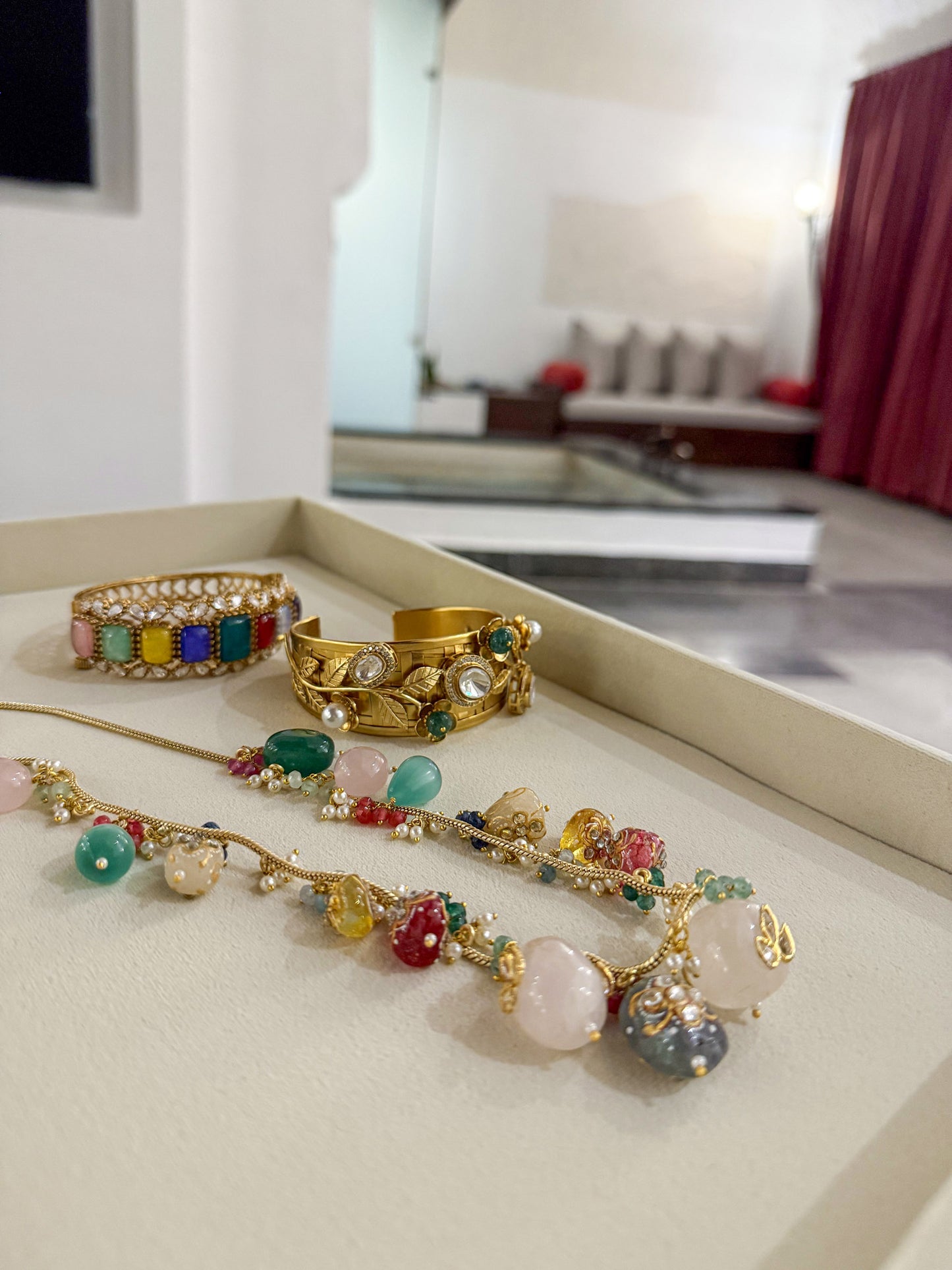 Nivanshi Multicoloured Stones Long SP Polki Necklace