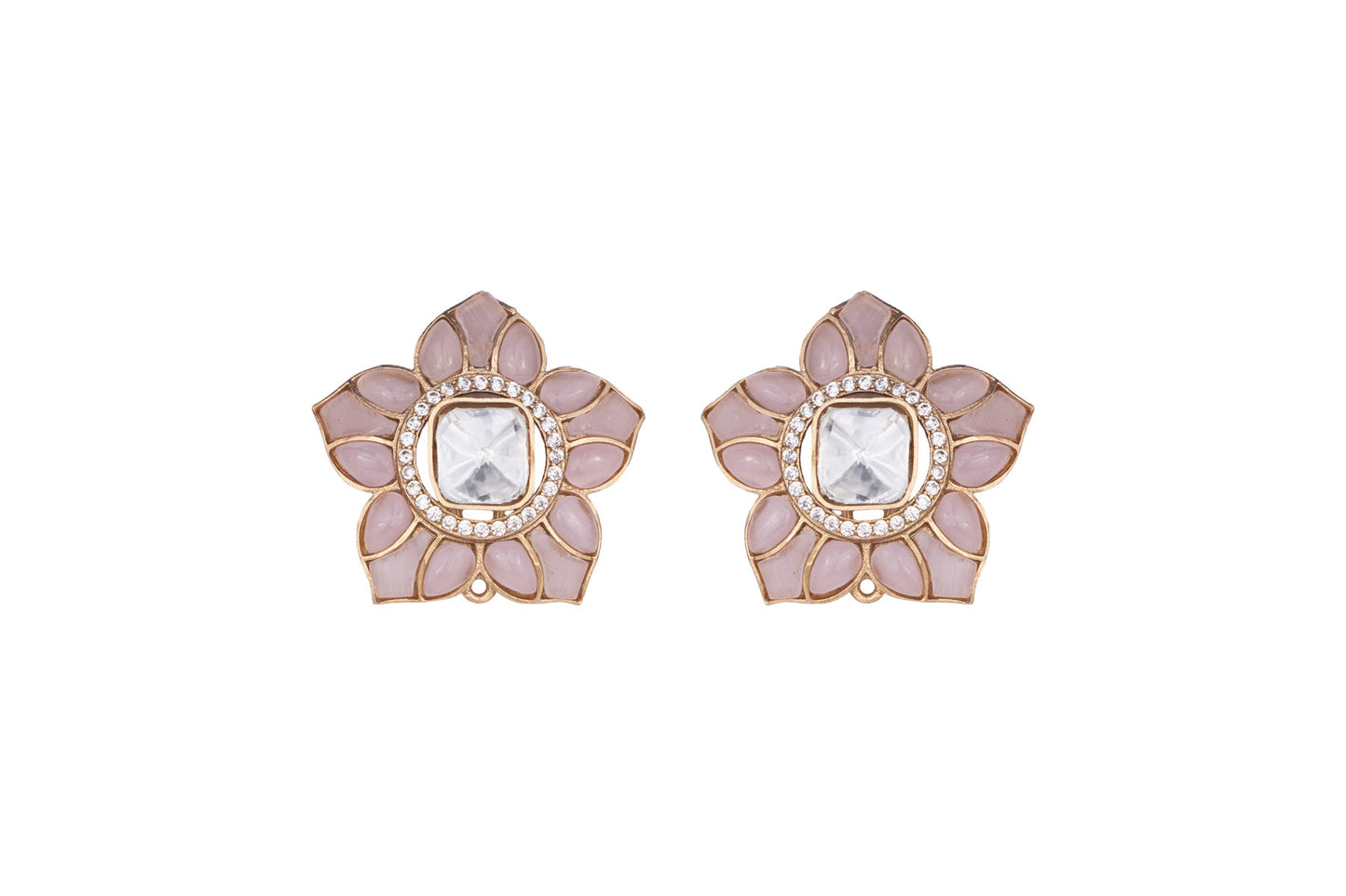 SHRIYA Flower Shaped Light Pink Polki Earring