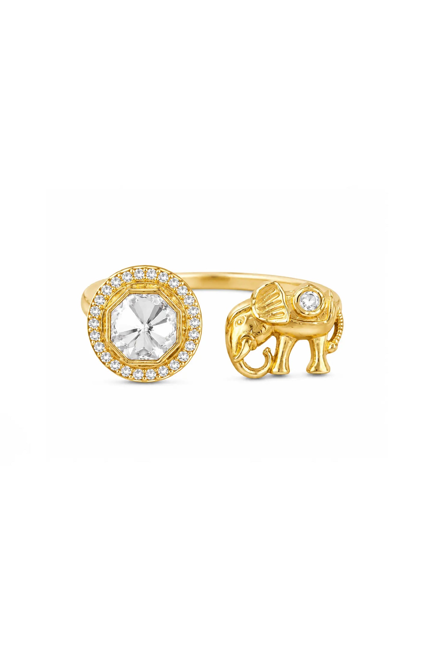 Royal Elephant Crystal Open Ring