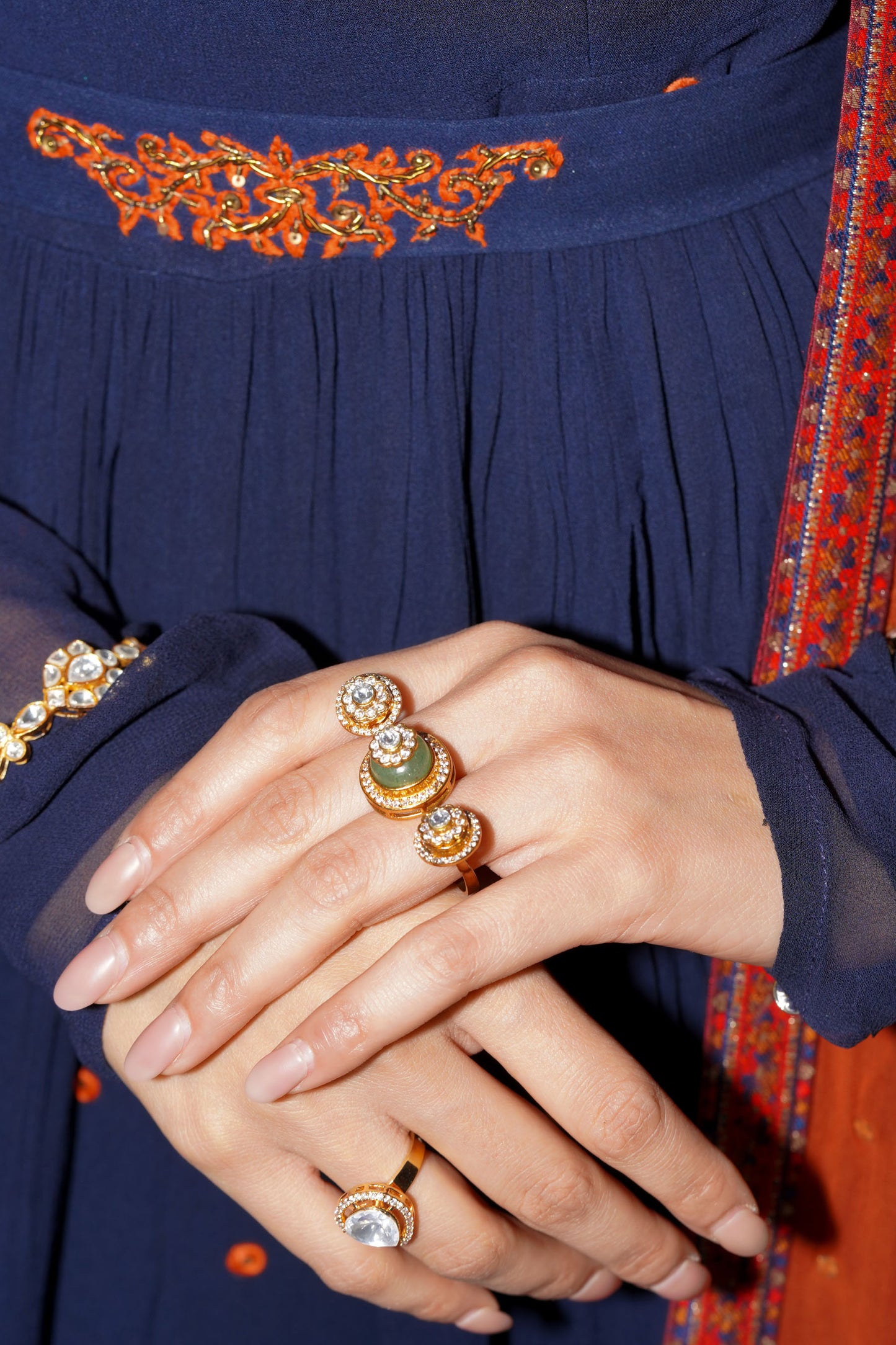 Sagarika Green Circular Crystal SP Ring Set