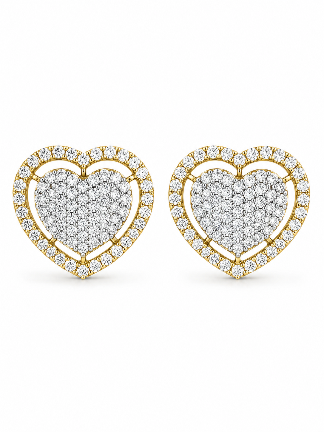Pavé Diamond Heart Halo Stud Earrings Gift Box