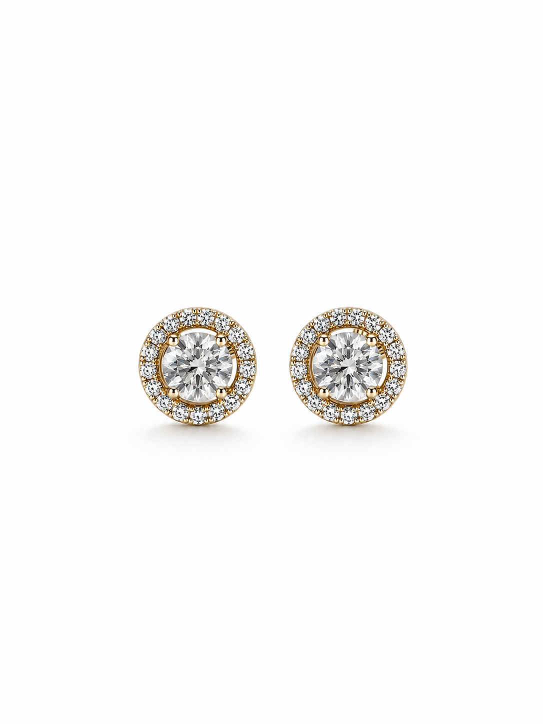 Round Diamond Halo Stud Earrings Gift Box