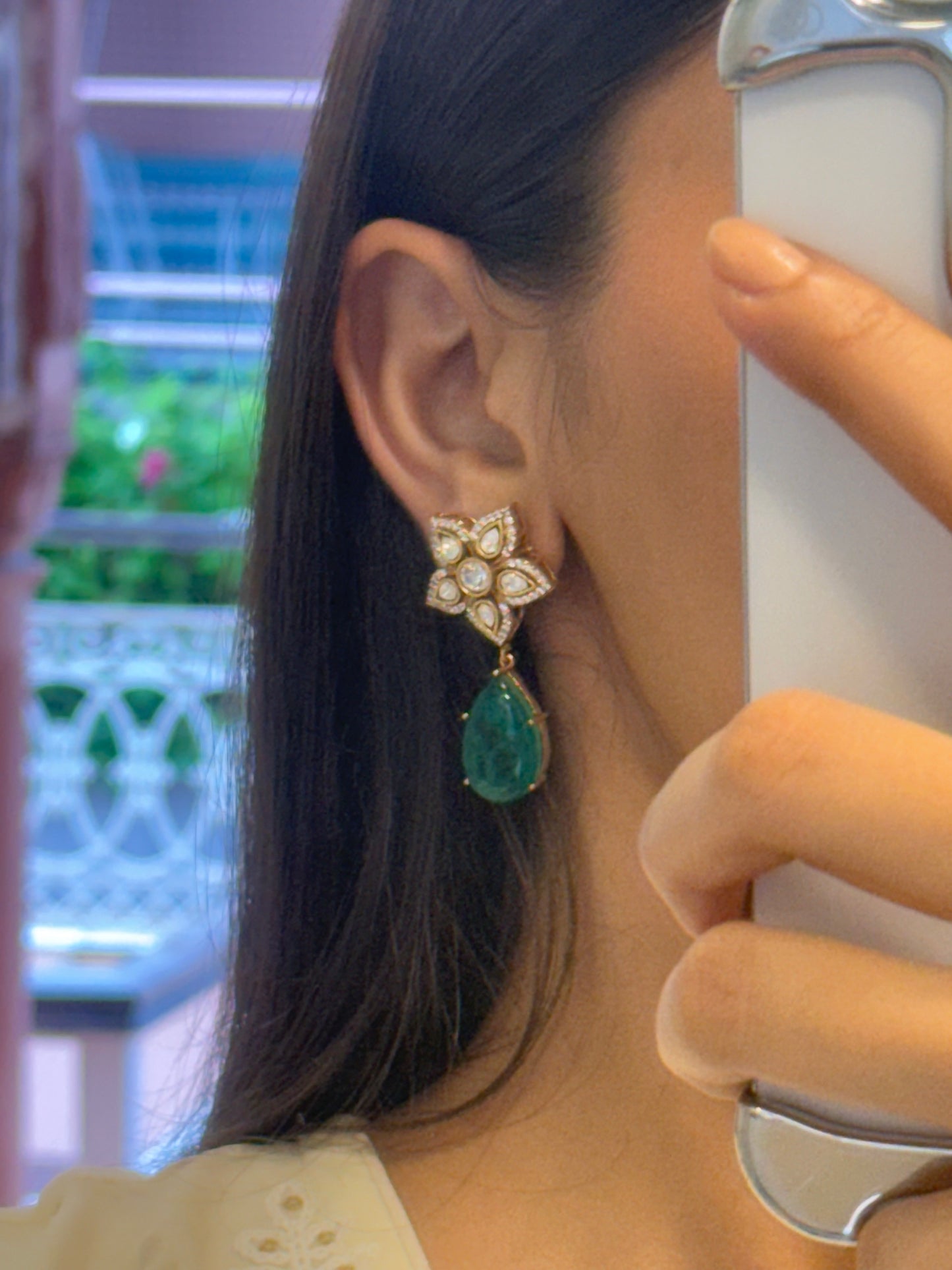 SAANVIKA ROYAL GREEN DROP SP POLKI EARRINGS