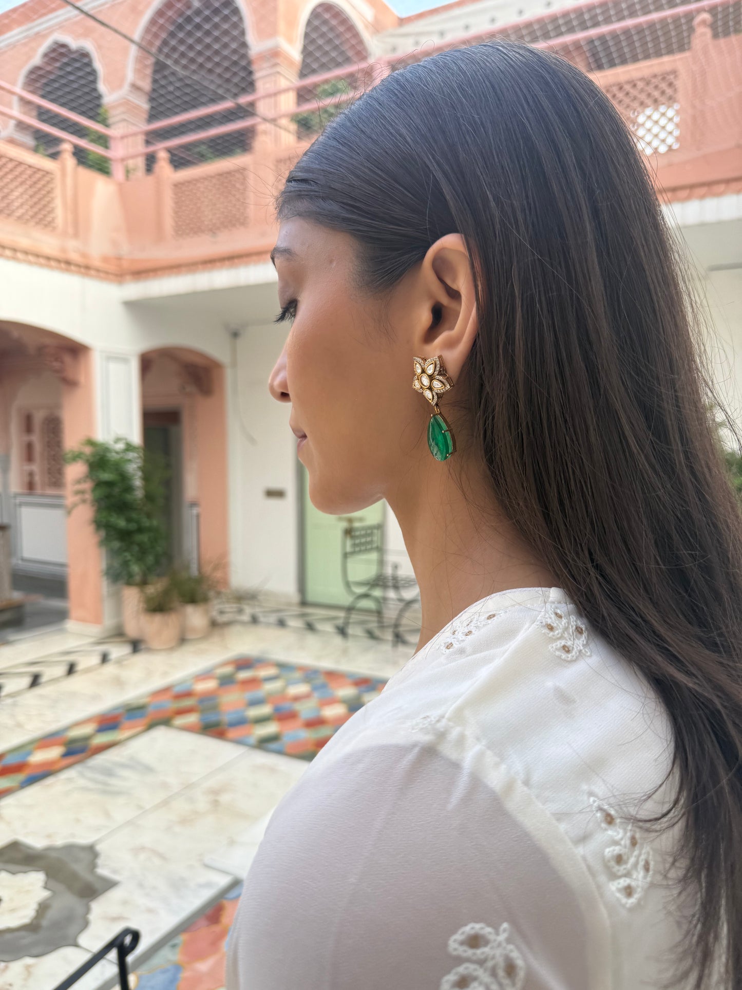 SAANVIKA ROYAL GREEN DROP SP POLKI EARRINGS