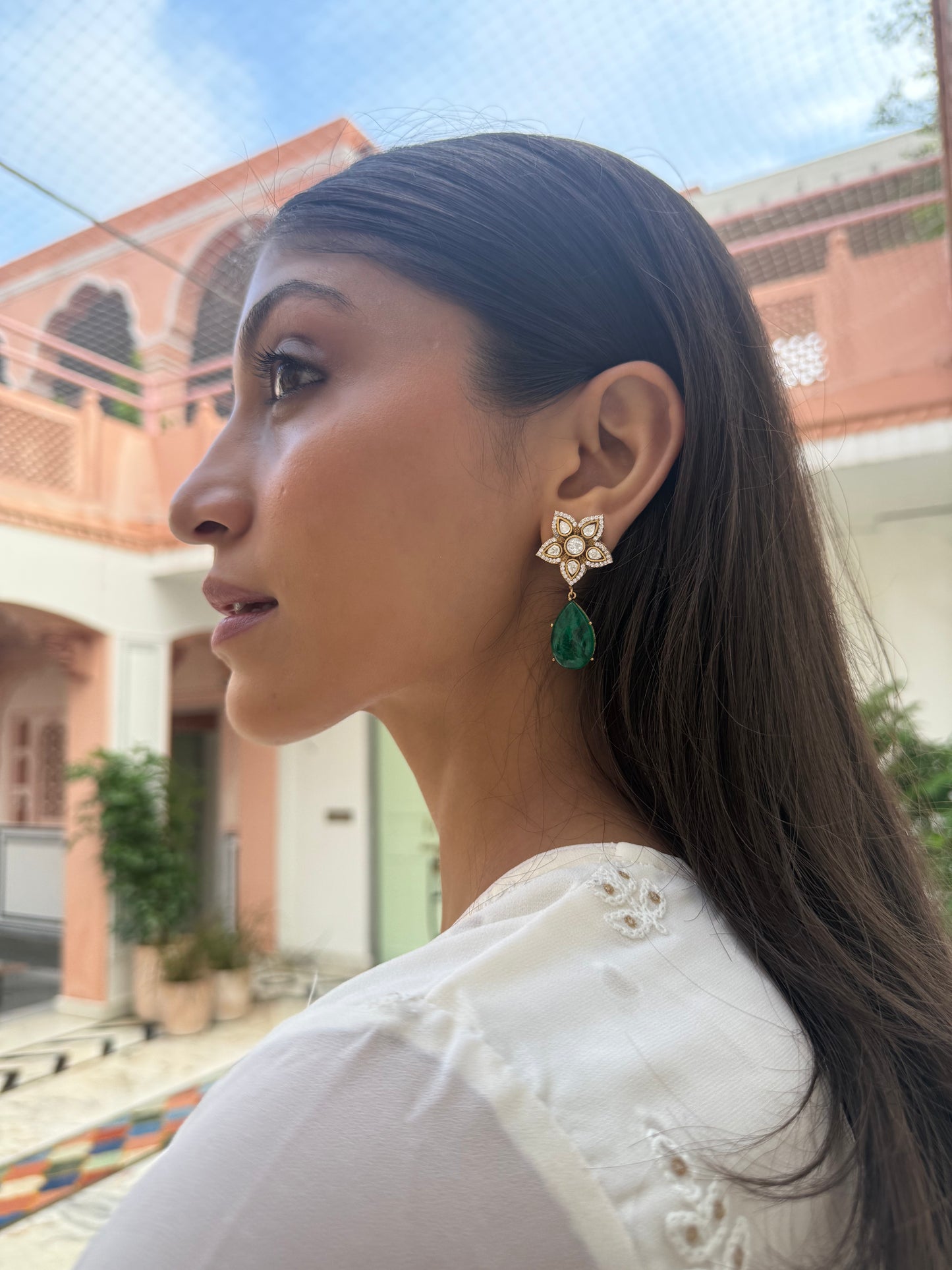 SAANVIKA ROYAL GREEN DROP SP POLKI EARRINGS