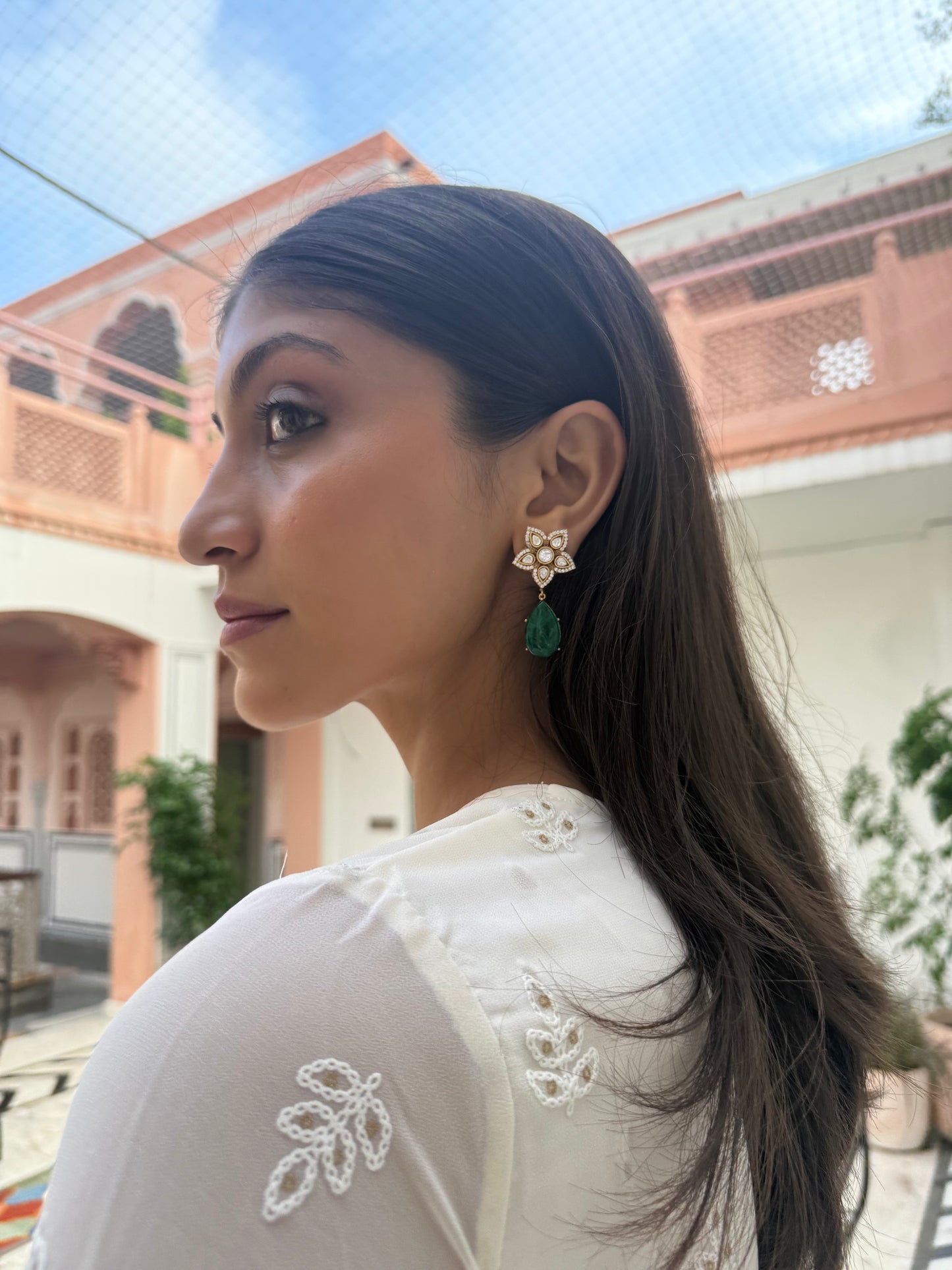 SAANVIKA ROYAL GREEN DROP SP POLKI EARRINGS