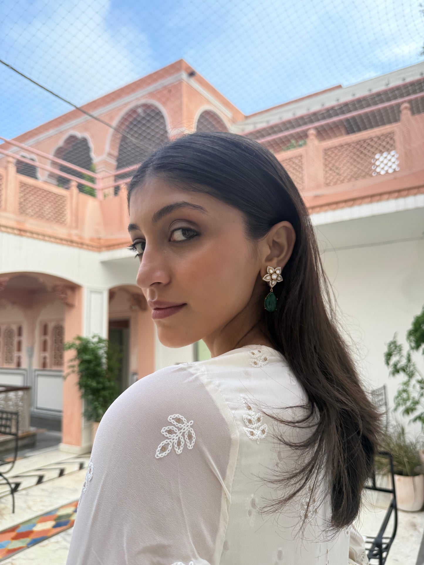 SAANVIKA ROYAL GREEN DROP SP POLKI EARRINGS