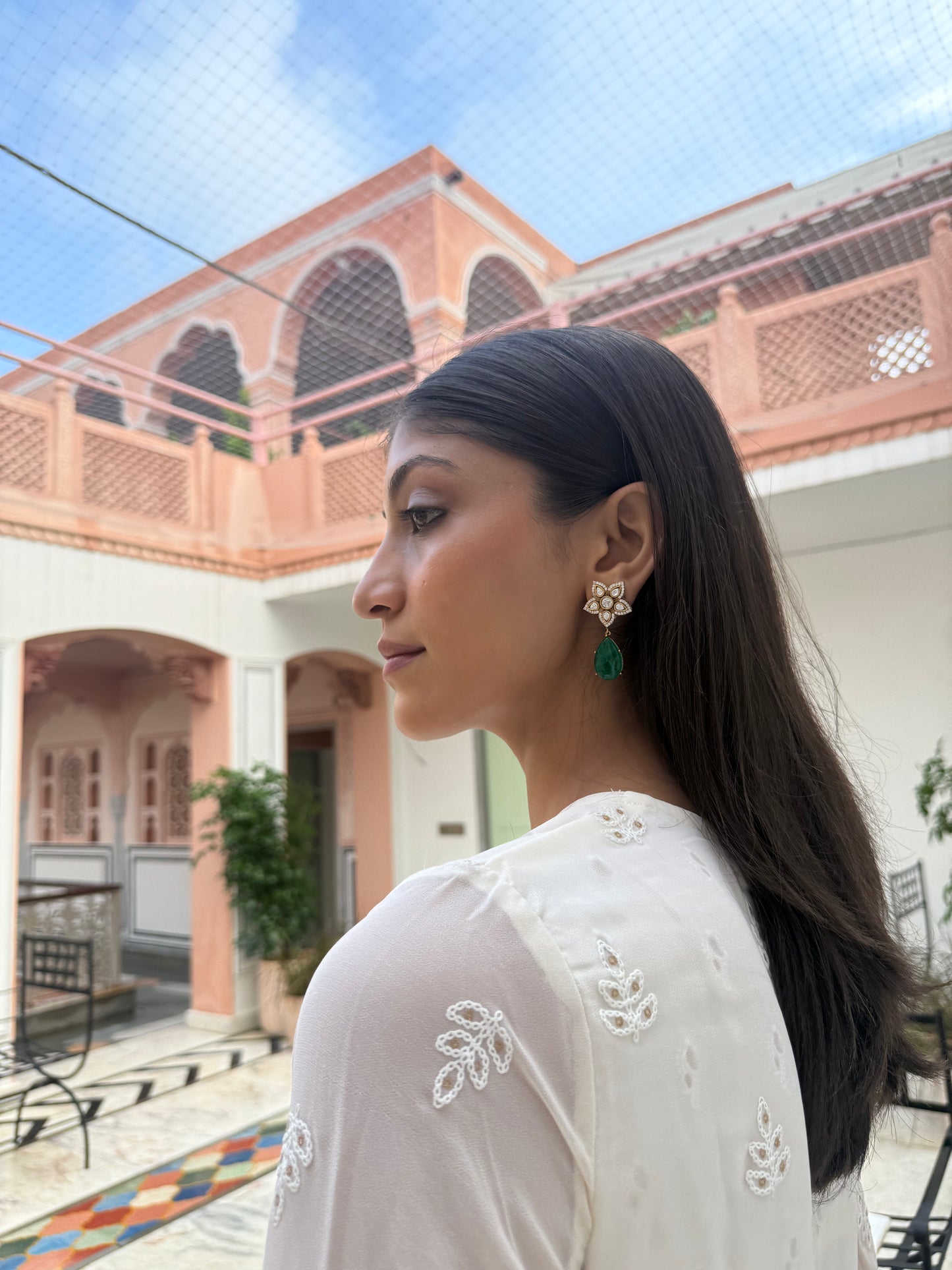 SAANVIKA ROYAL GREEN DROP SP POLKI EARRINGS