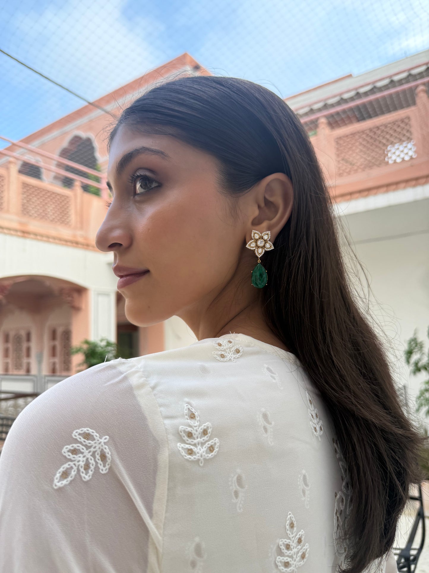SAANVIKA ROYAL GREEN DROP SP POLKI EARRINGS