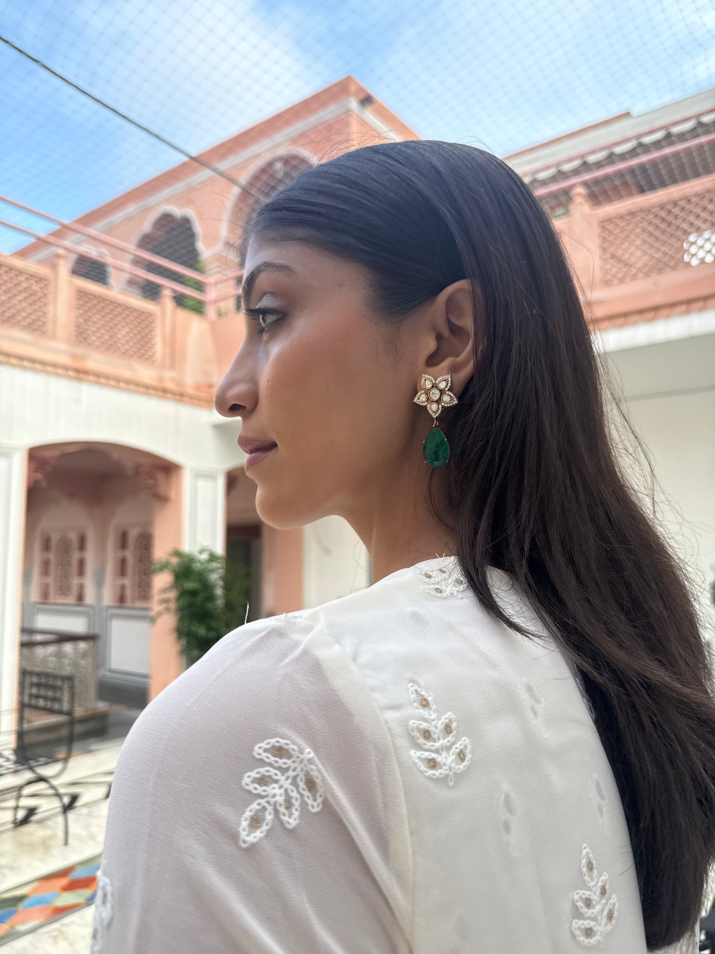SAANVIKA ROYAL GREEN DROP SP POLKI EARRINGS