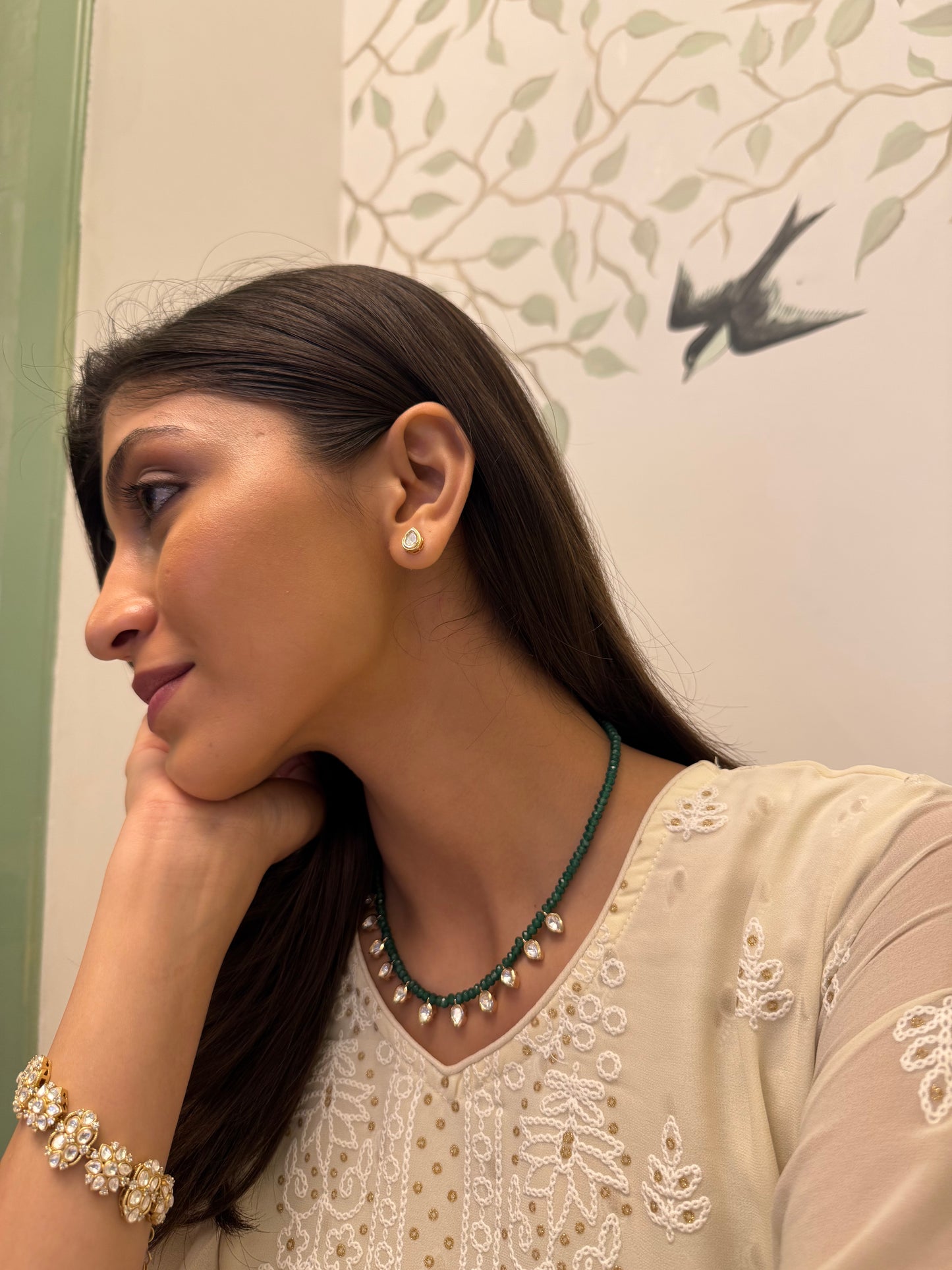 DHRUTI GREEN BASRA PEARLS SP POLKI NECKLACE SET