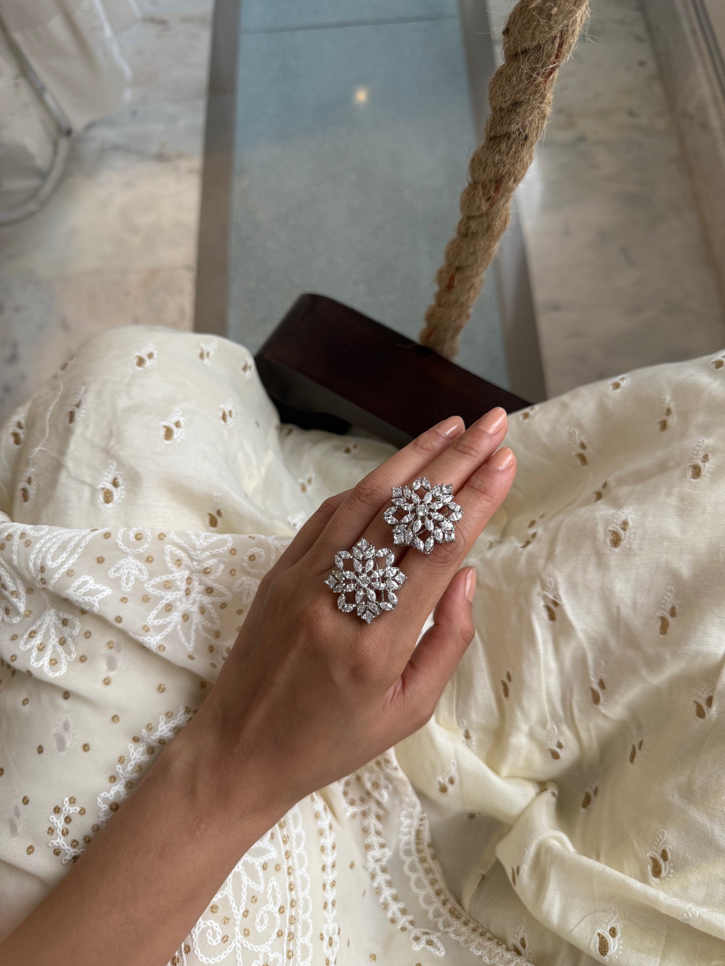 SPARKLING PETAL CLUSTER EARRINGS