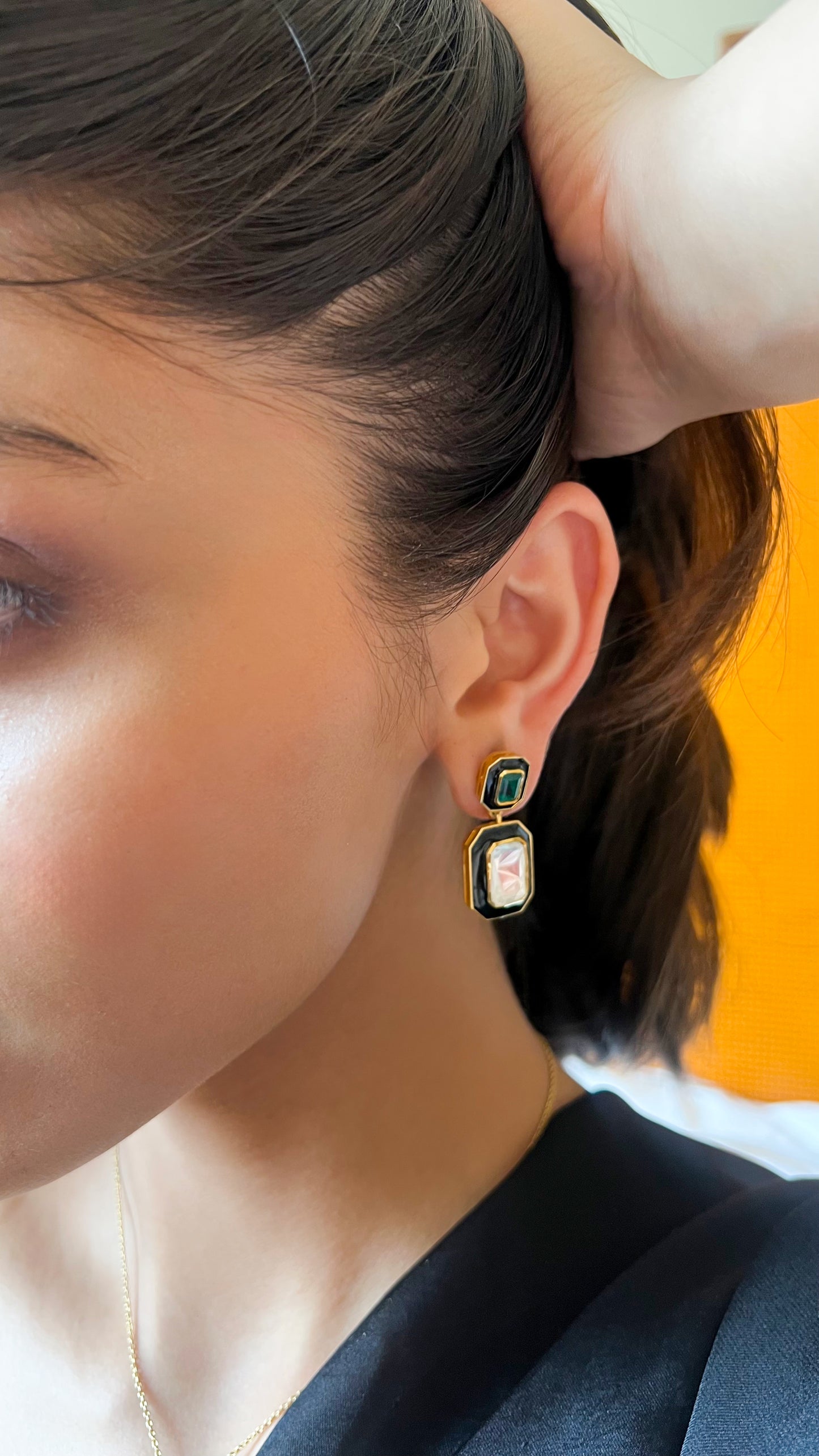 RHEA EMERALD SP POLKI SILVER EARRINGS