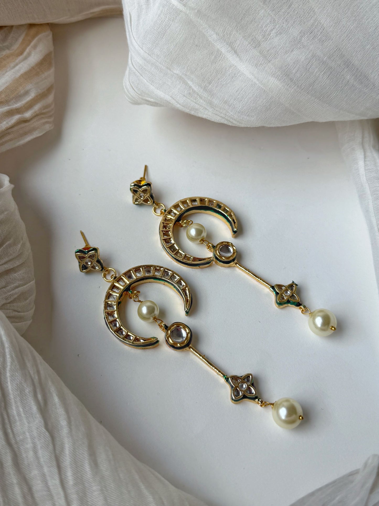 SALONI GOLDEN CRESCENT MOTI CHAIN EARRINGS