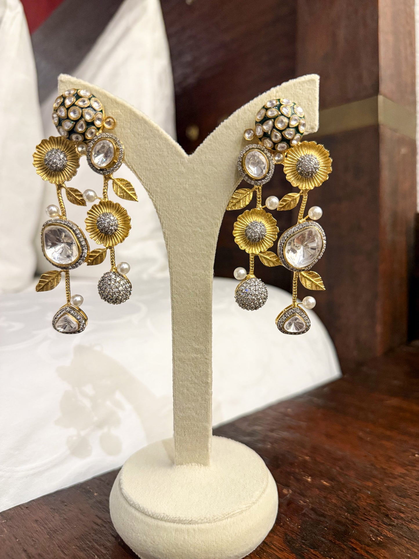 Nivedita Floral Vine Diamond SP Polki Earrings