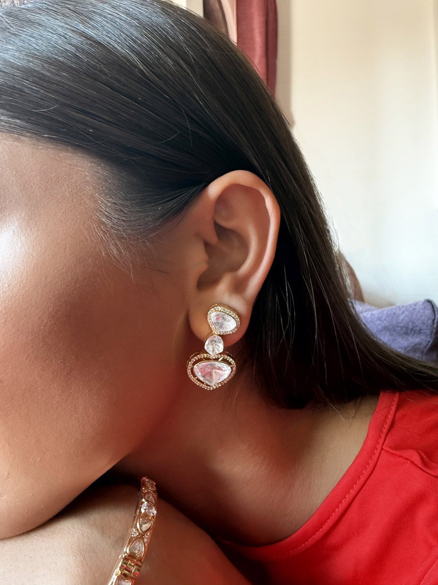 Bijal Heart-Shaped SP Polki Earrings