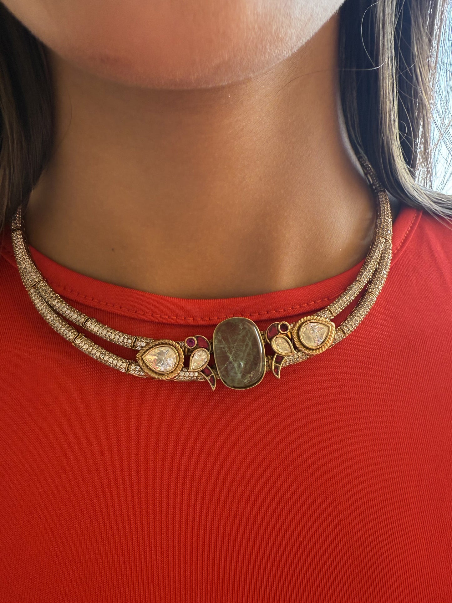 Zayesha Mint Green Oval SP Polki Basra Pearls Hasli