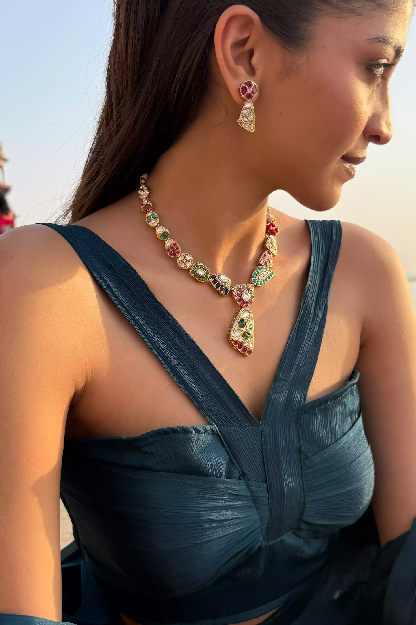 Sanaya Five Rivers Polki Necklace Set