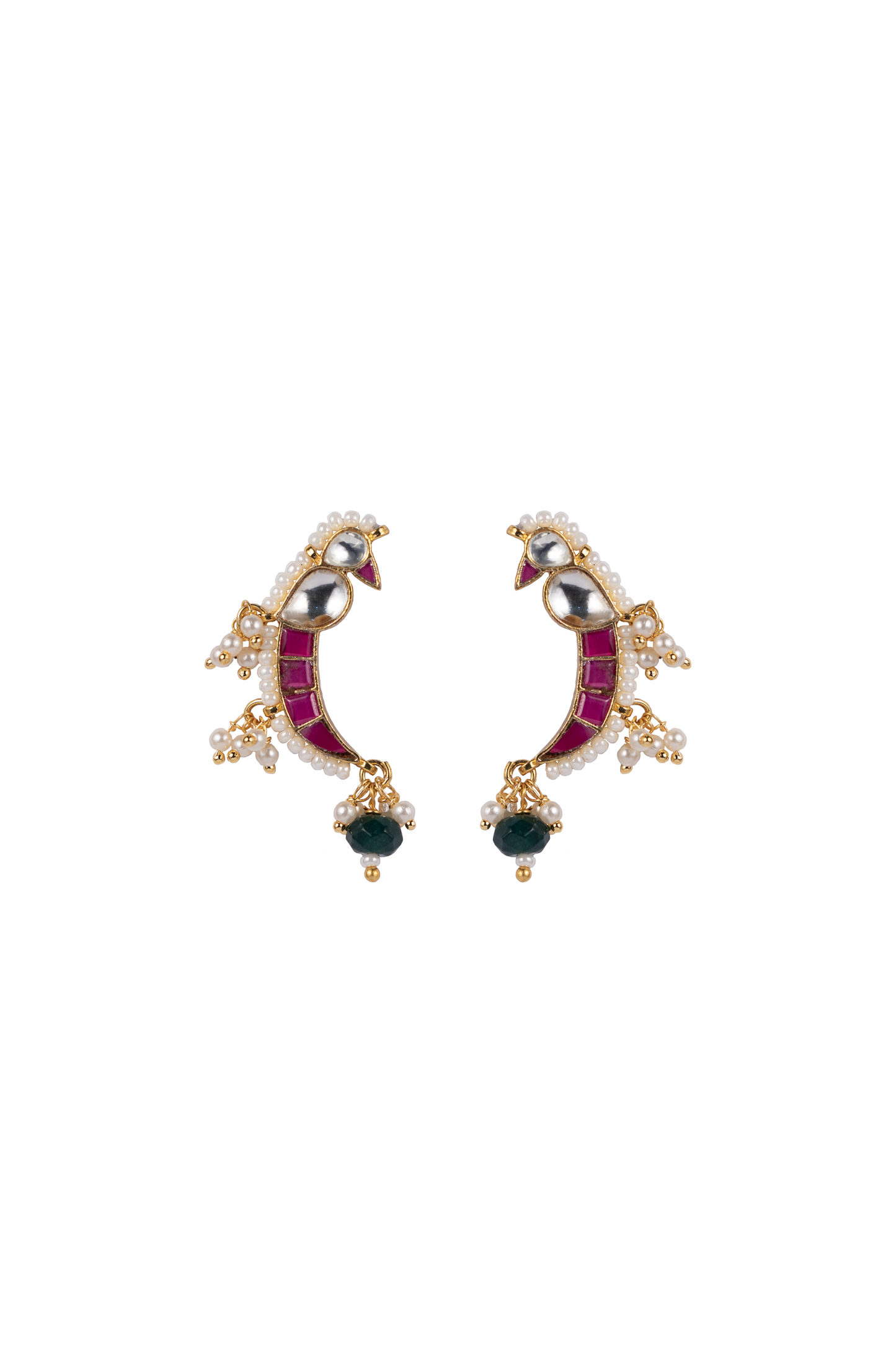 KANUPRIYA MAYNA SHAPED POLKI WITH SEMI-PRECIOUS STONE WITH BASRA MOTI