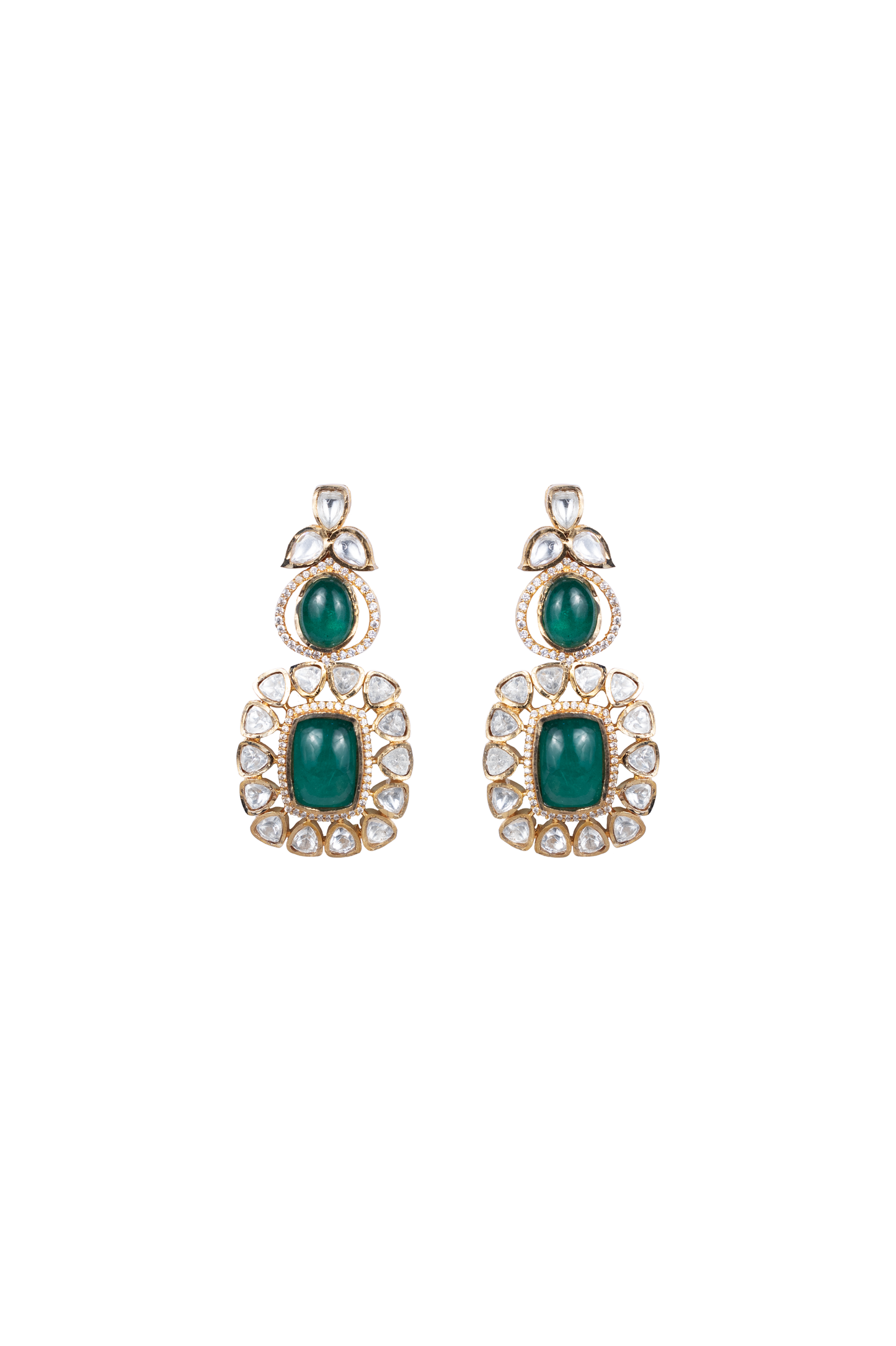SUNITA GREEN SEMI PRECIOUS STONE AND POLKI EARRINGS