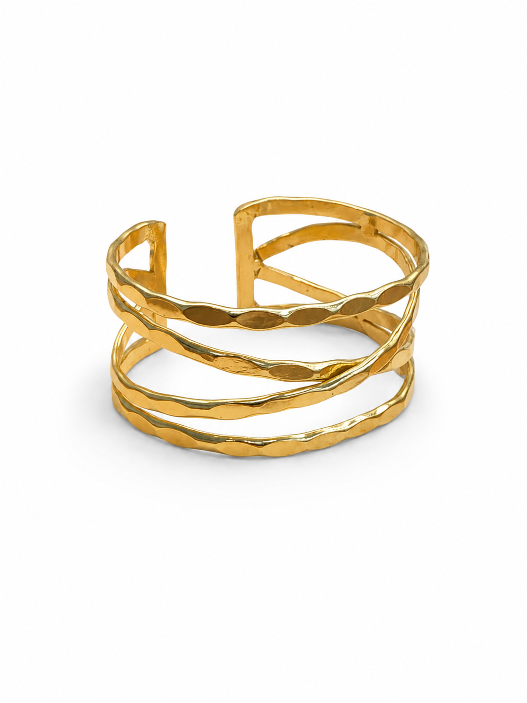 Hammered Gold Multi-Layer Open Cuff Bracelet