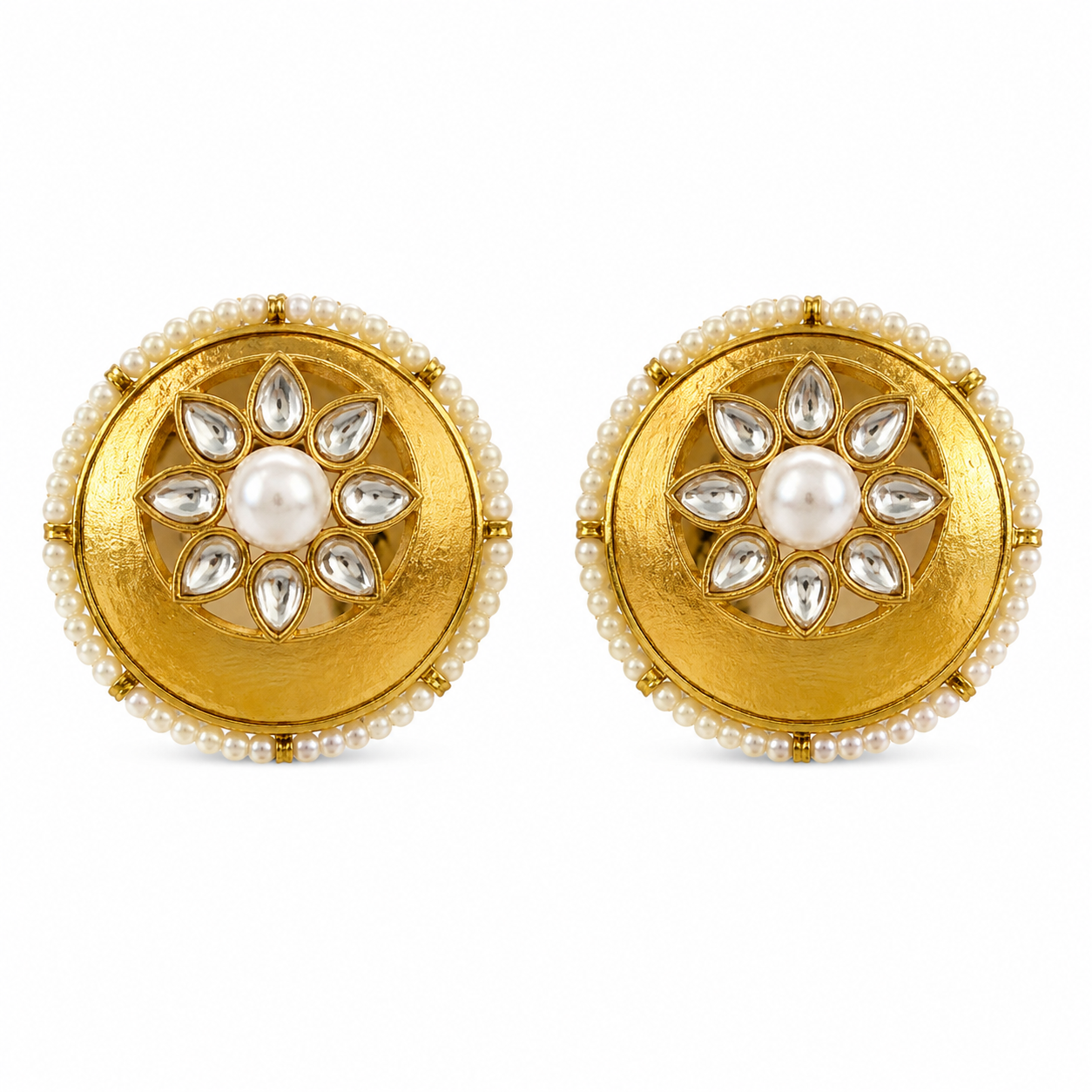 Royal Pearl Bloom Statement Stud Earrings