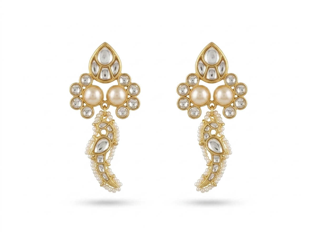 The Royal Paisley Kundan & Pearl Drop Earrings