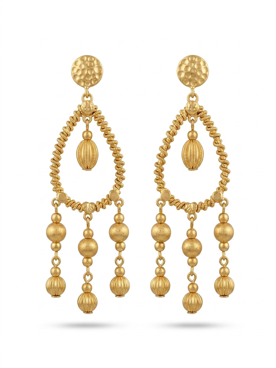 Golden Beaded Chandelier Earrings