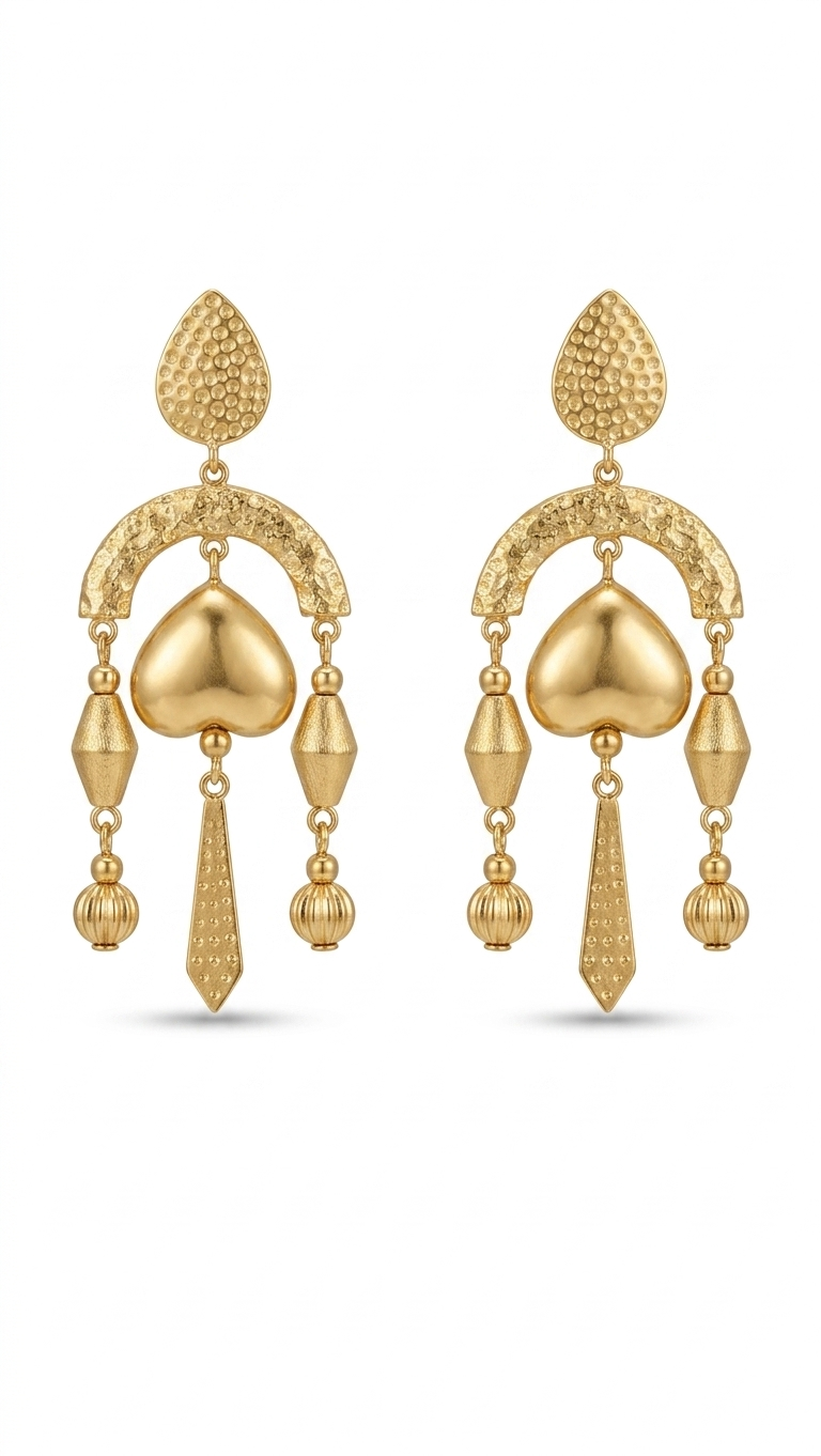 Golden Heart Charm Statement Earrings