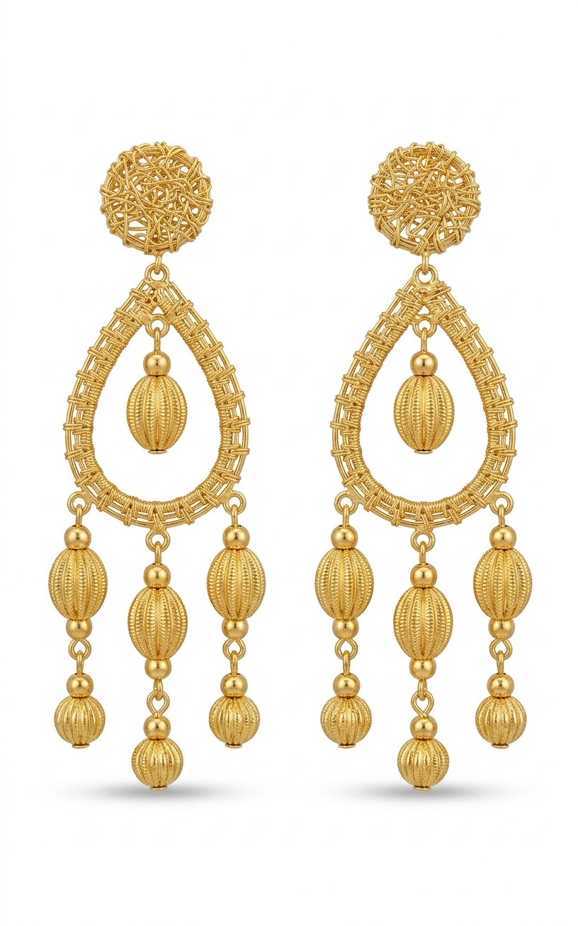Golden Woven Chandelier Earrings