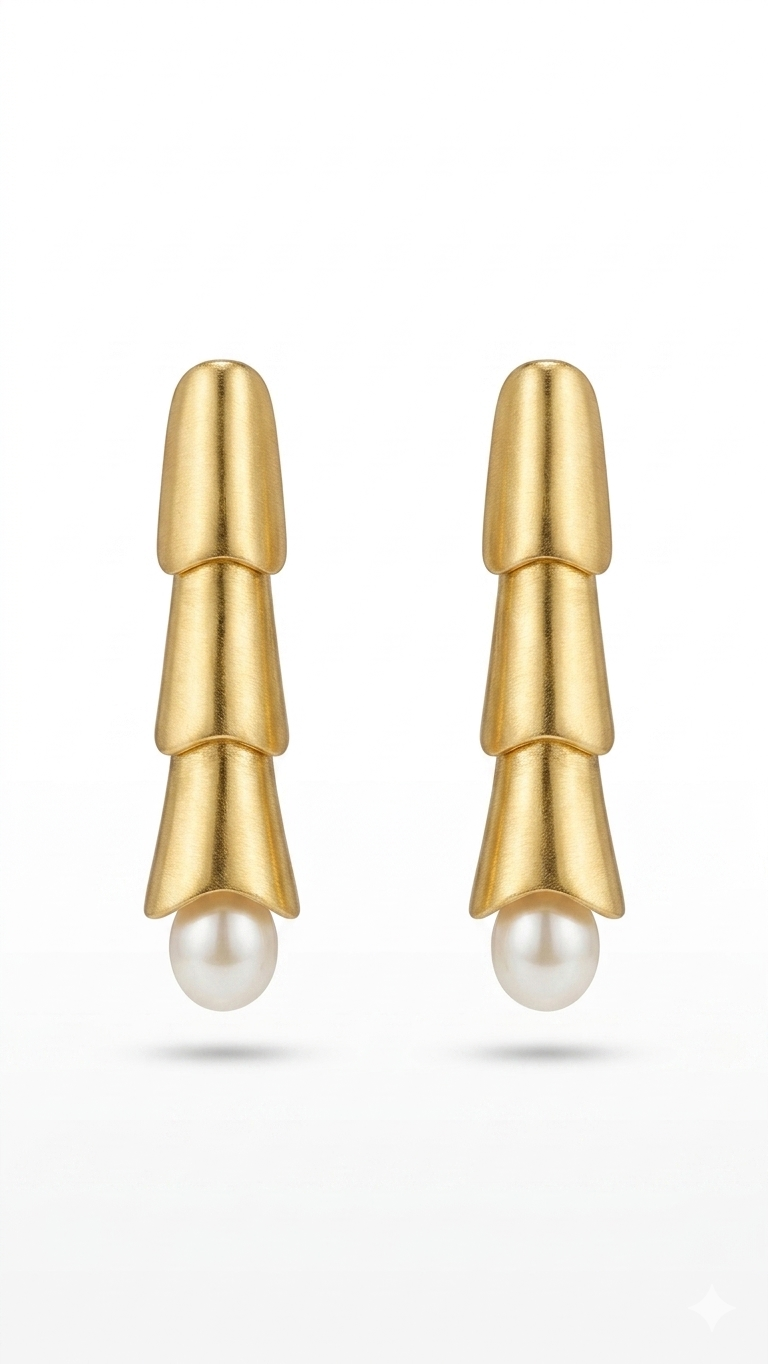 Pearl Accent Sculpted Gold Drop Earrings