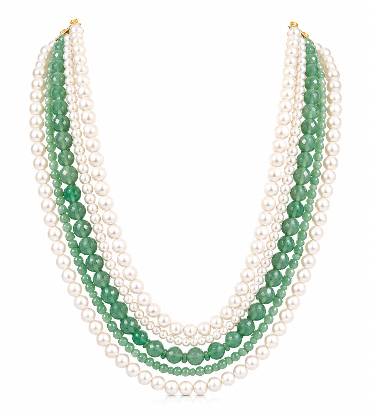 Emerald Green & Pearl Layered Mala Necklace