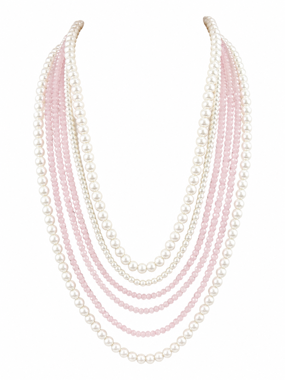 Blush Pink Crystal & Pearl Layered Mala Necklace
