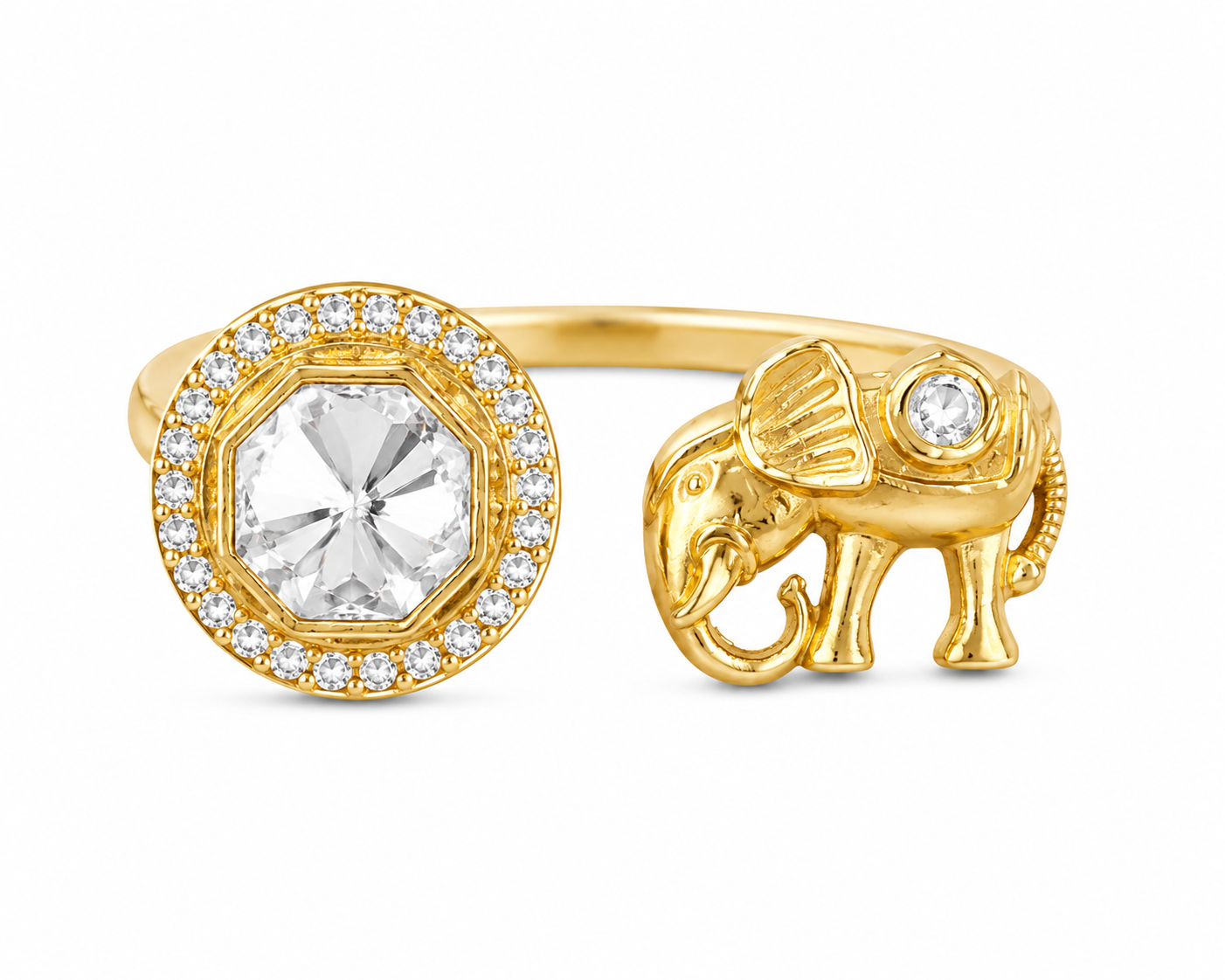 Royal Elephant Crystal Open Ring