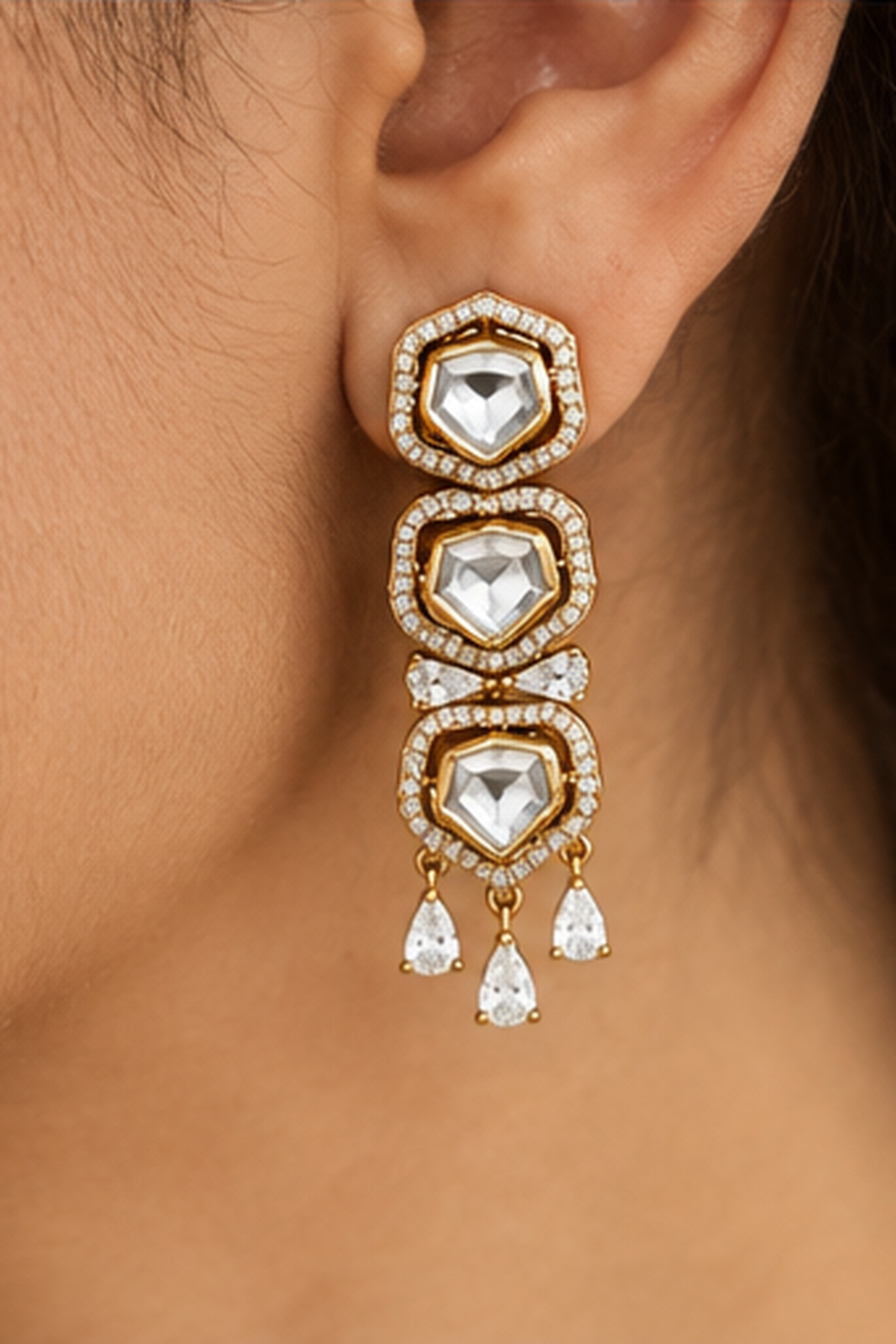 Zarina Polki Gold Finish Necklace and Earrings Set