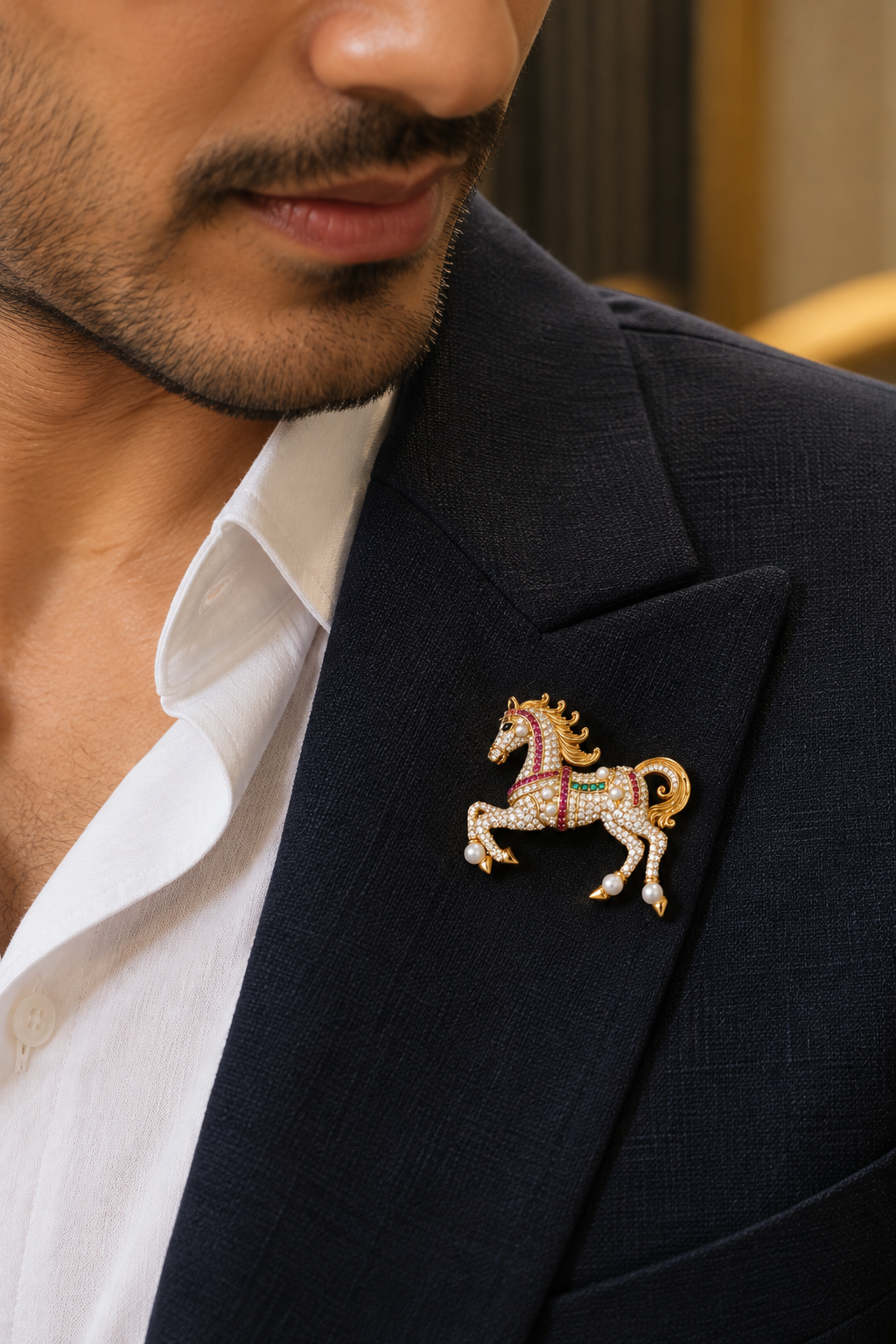 Regal Gallop Crystal Horse Brooch