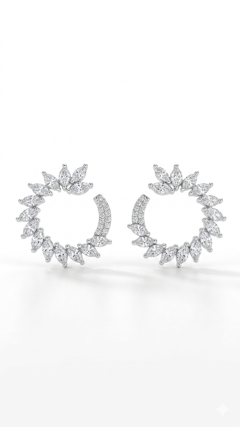 Celestial Blossom Diamond Crescent Hoops