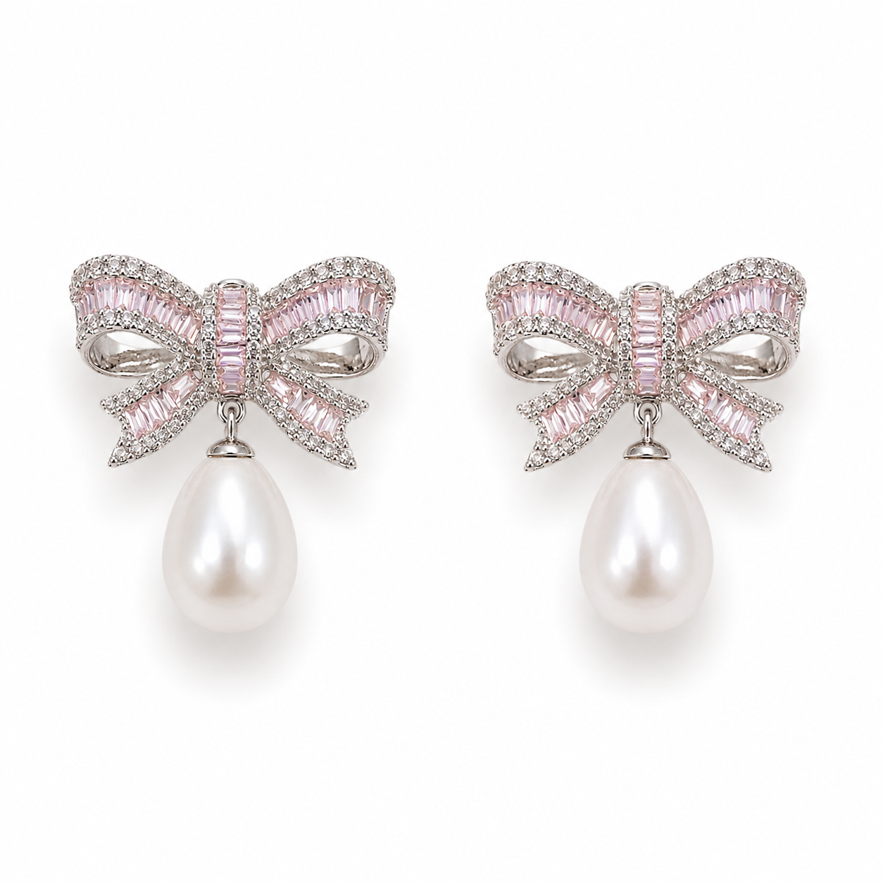 Blush Bow Pearl Drop Earrings