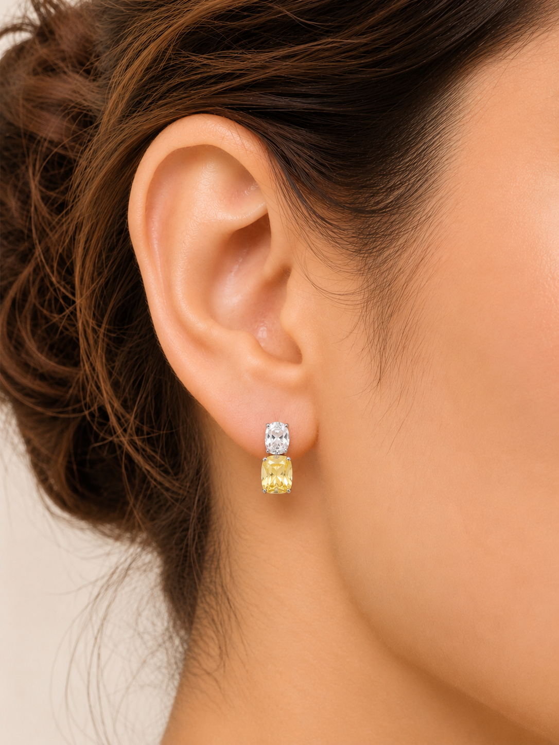 Lemon Drop Yellow Crystal Duo Stone Earrings