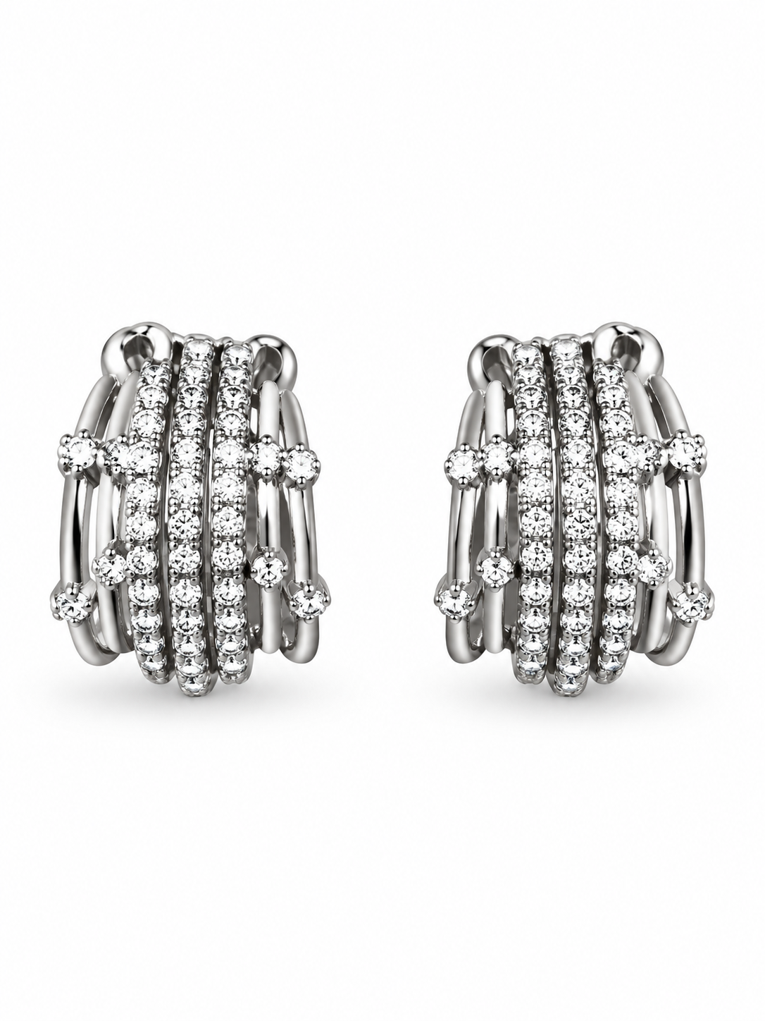 Lattice Shine Diamond Multi Layer Hoop Earrings