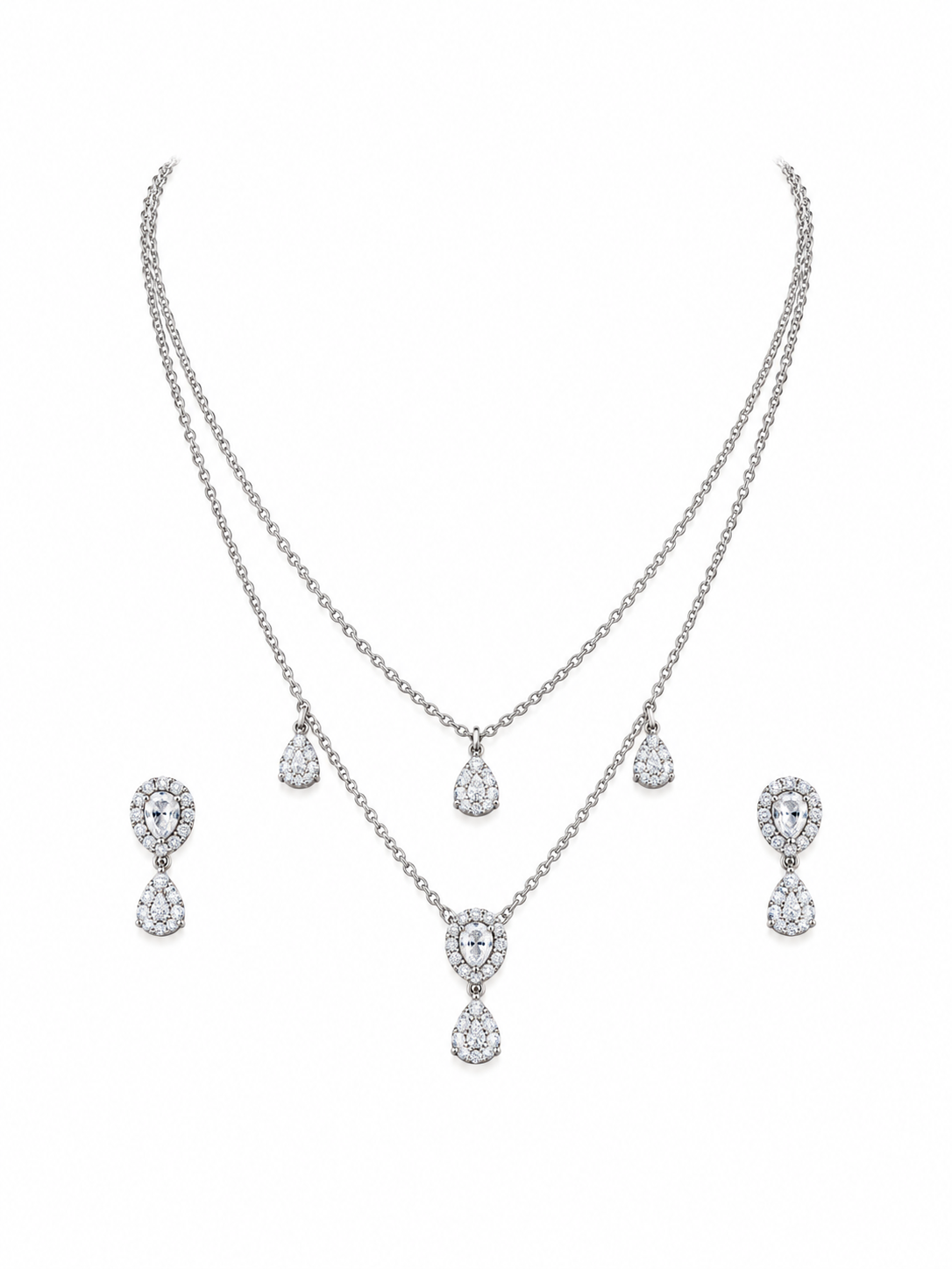 Eternal Raindrop Double Layer Pear Diamond Necklace Set for Brides